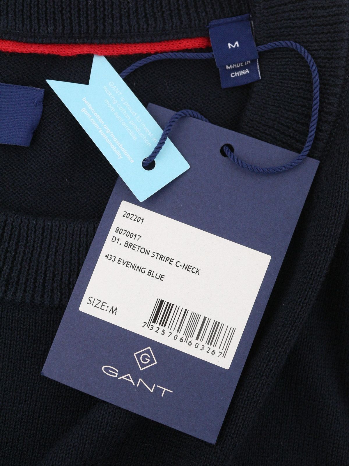 Gant BRETON STRIPE C-NECK M Evening Blue Cotton Jumper 87310 Size US M / EU 48-50 / 2 - 6 Thumbnail