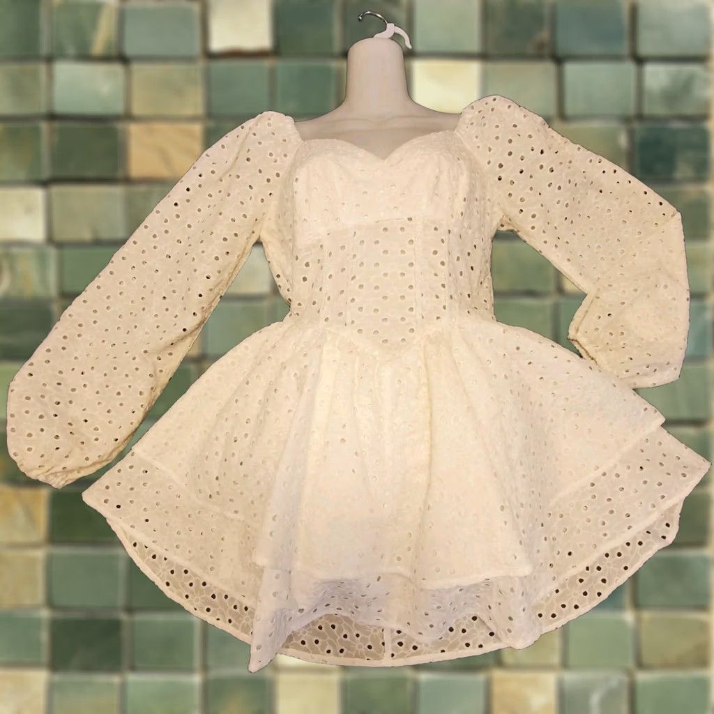 Vintage VINTAGE D & M Eyelet Lace Tiered Mini Dress Bohemian Cottagecore Cowgirl Western XS? Size M / US 6-8 / IT 42-44 - 1 Thumbnail