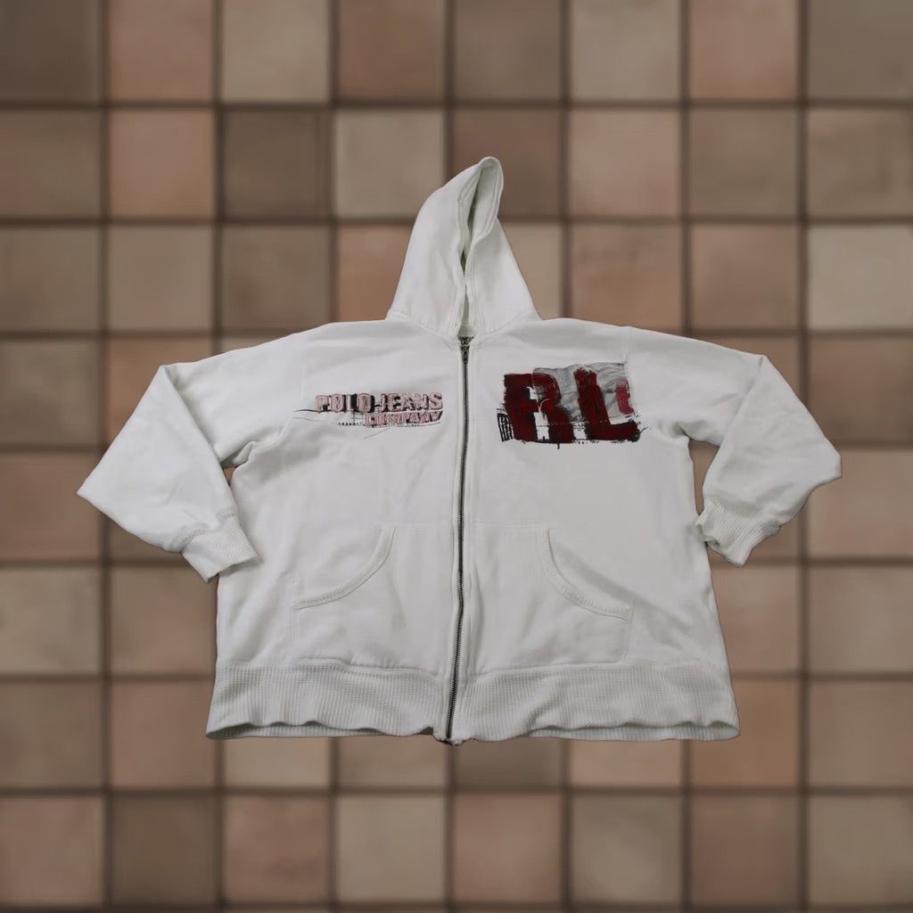 Polo Ralph Lauren VINTAGE Polo Ralph Lauren Hoodie Mens L White Jeans Jacket Grunge Y2K Spellout Logo Casual Size US L / EU 52-54 / 3 - 1 Thumbnail