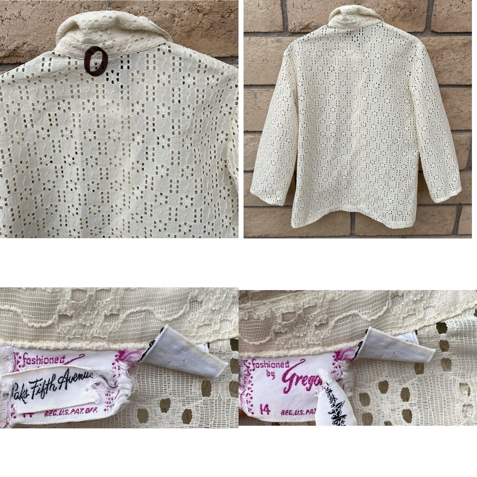 Saks Fifth Avenue VINTAGE Saks Fifth Avenue Eyelet Lace Blouse Mod 14 Shirt 1960s Ivory/Off-White Womens Size XL / US 12-14 / IT 48-50 - 8 Thumbnail