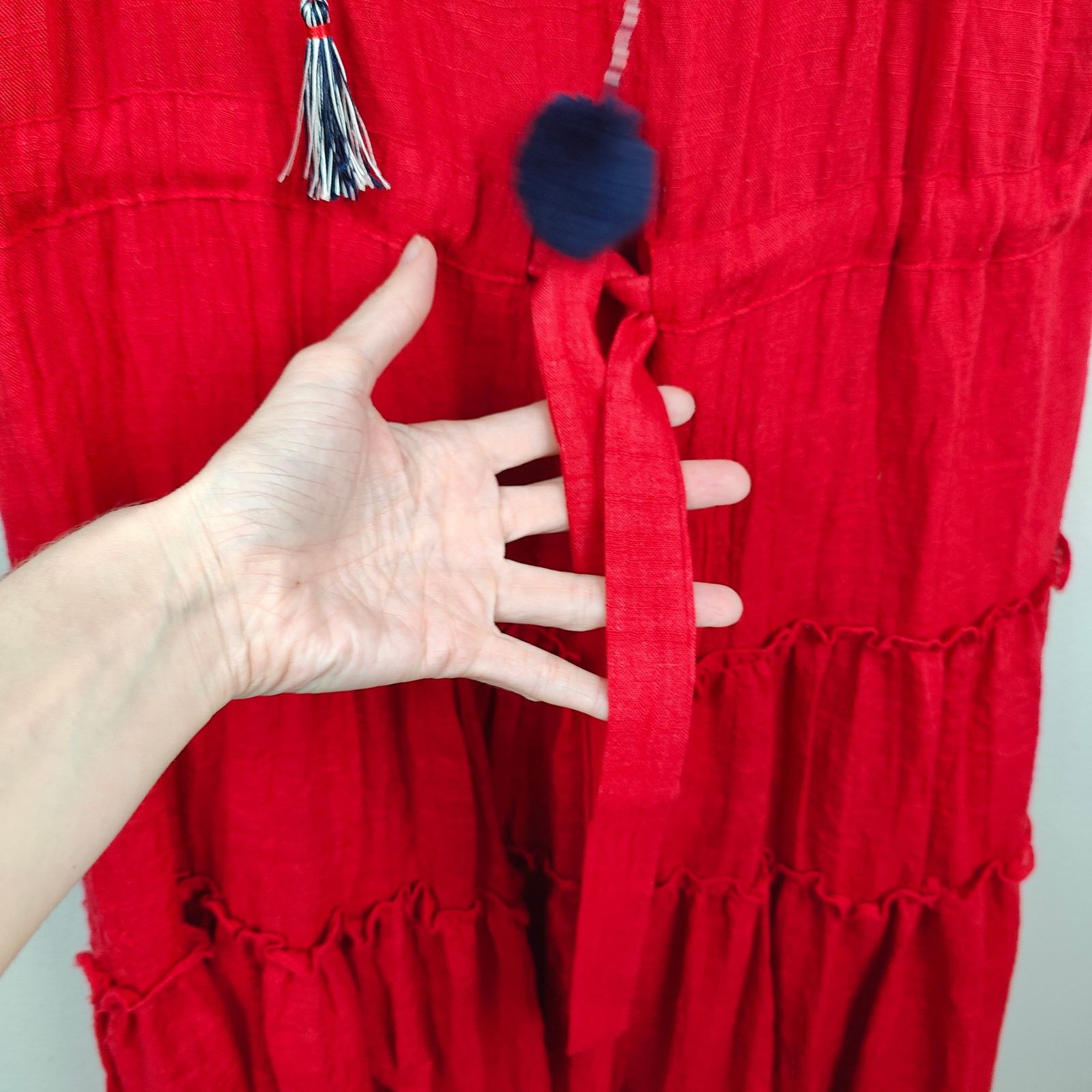 MISA Los Angeles Misa Midi Dress Womens Medium Red Tiered Tassel Boho Size M / US 6-8 / IT 42-44 - 4 Thumbnail