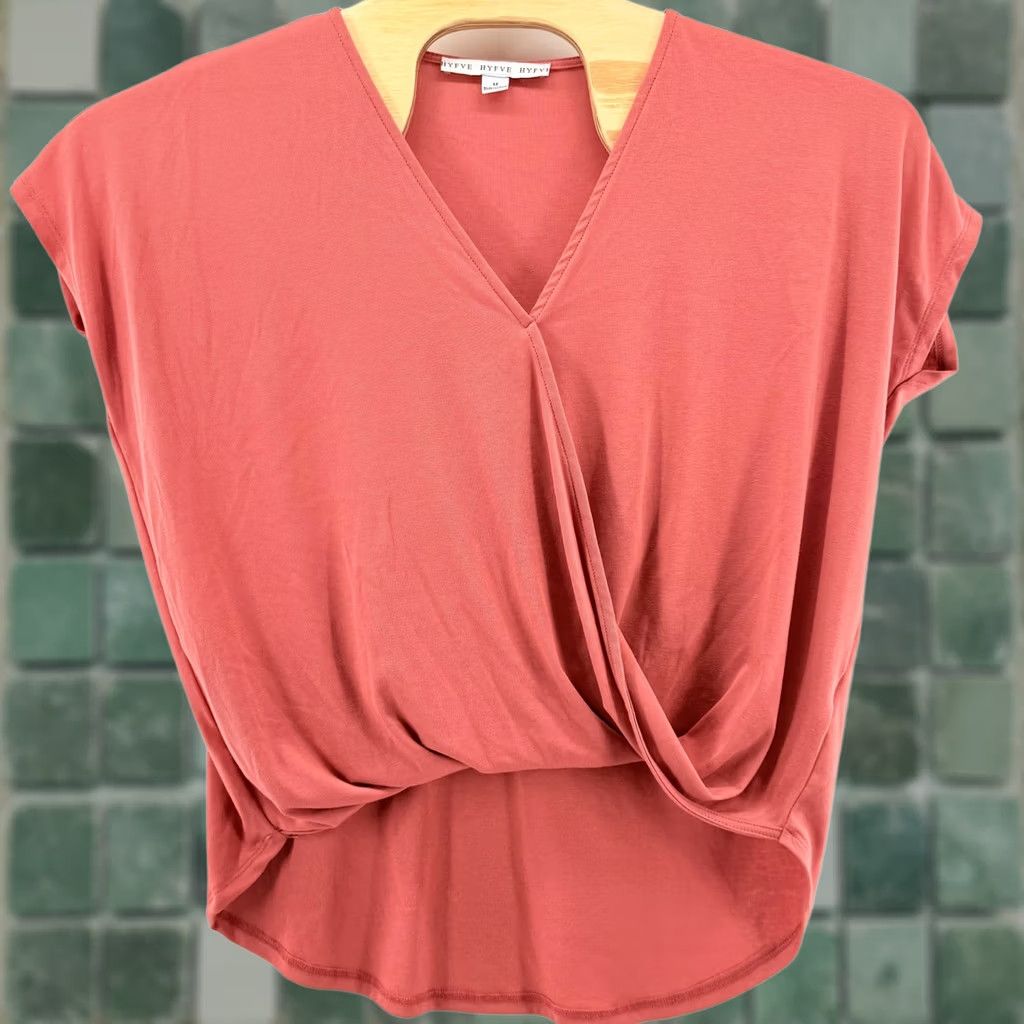 Vintage HYFVE Blouse Womens Medium Twist Draped Surplice Short Sleeve Office Shirt Top Size M / US 6-8 / IT 42-44 - 1 Thumbnail