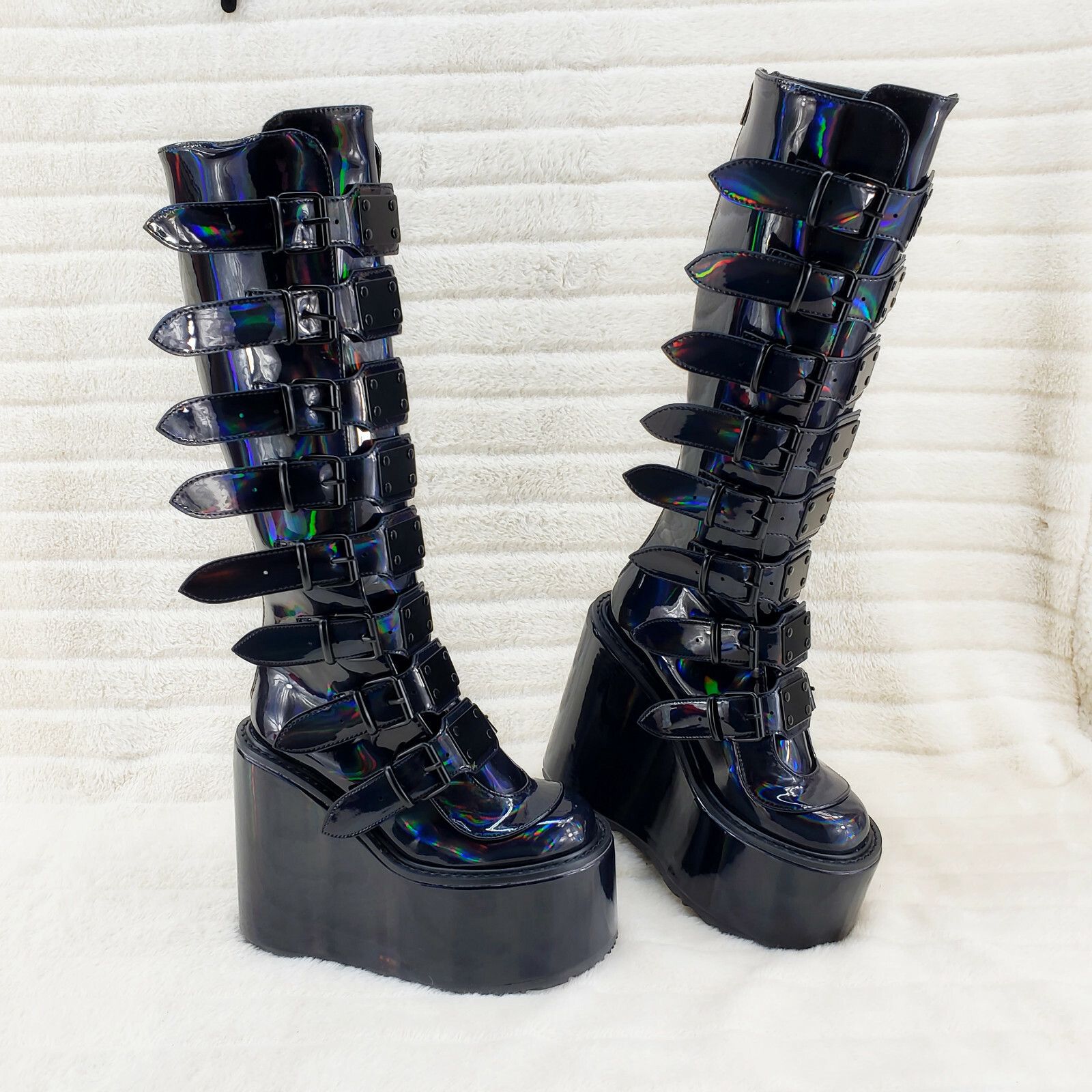 Other DEMONIA Swing 815 Black Oil Slick hologram Goth Punk Knee Bo Size US 11 / IT 41 - 1 Thumbnail