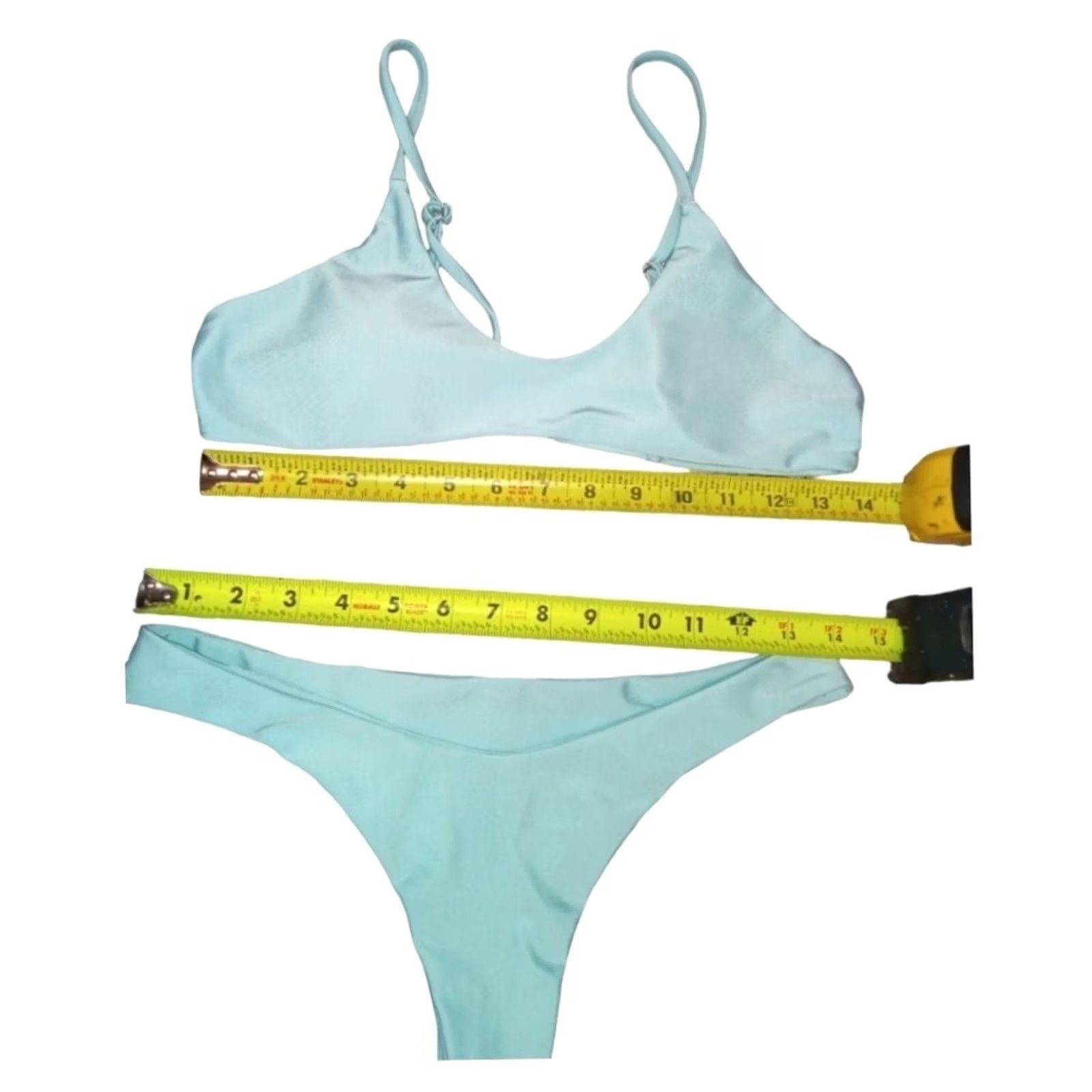 Vintage Cupshe Aqua Blue Bikini Women M Two Piece Set Top Bottom Bust 14" Waist 14" Blue Size ONE SIZE - 5 Thumbnail