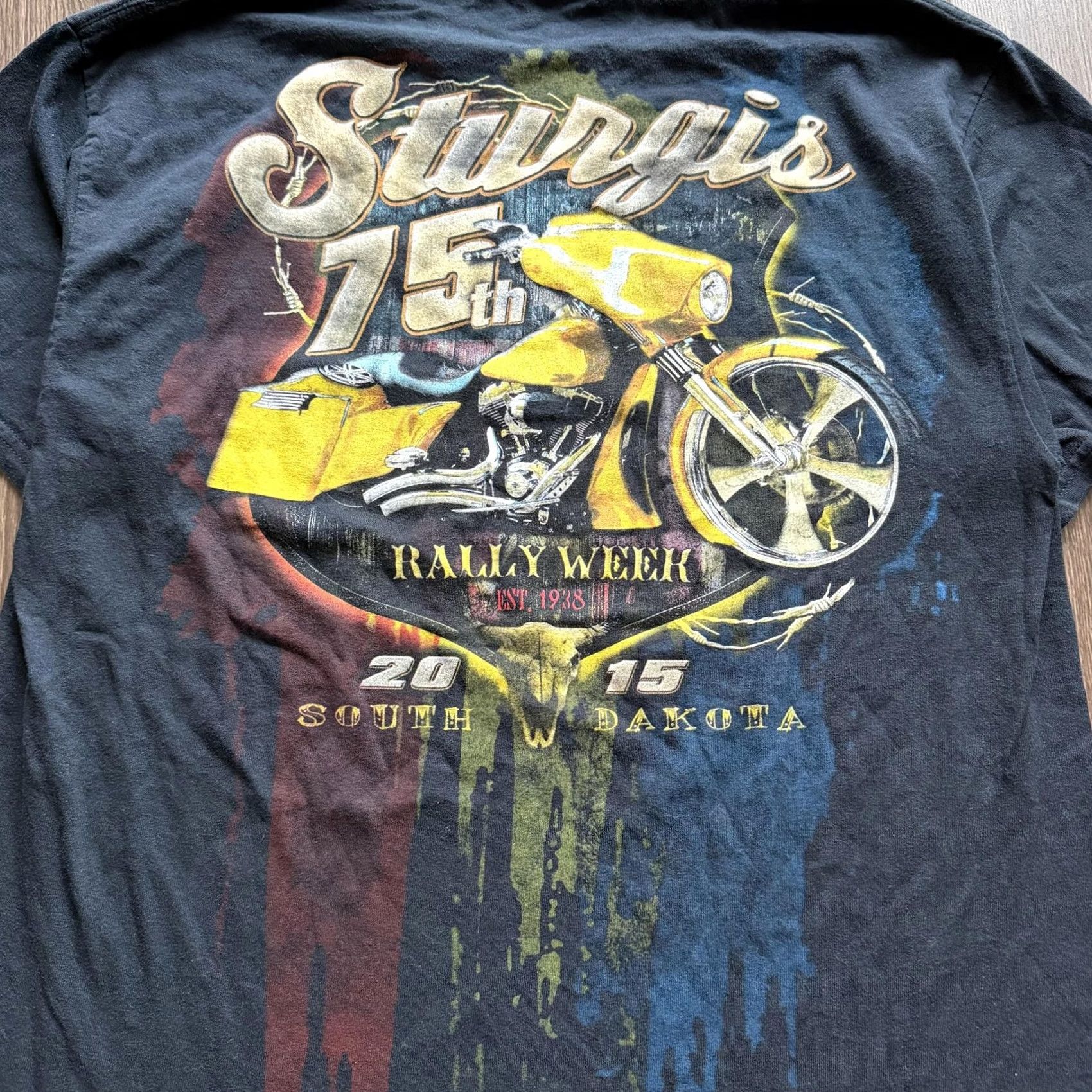 Gildan Sturgis Motorcycle Biker 75th Rally Week 2015 Shirt Mens Large Black Y2K Tee Size US L / EU 52-54 / 3 - 6 Thumbnail
