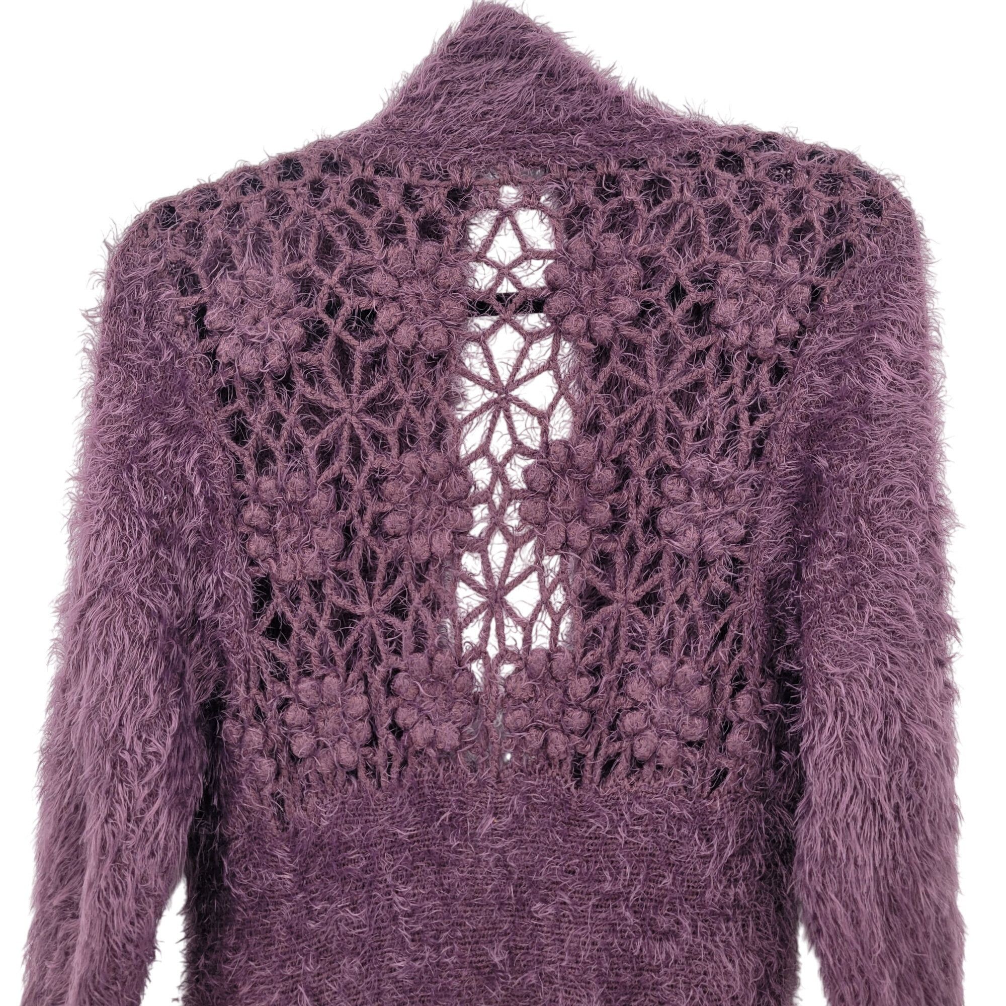 Vintage Eyelash Purple Crochet Tunic Cardigan Coatigan M Chic A-line Size M / US 6-8 / IT 42-44 - 4 Thumbnail