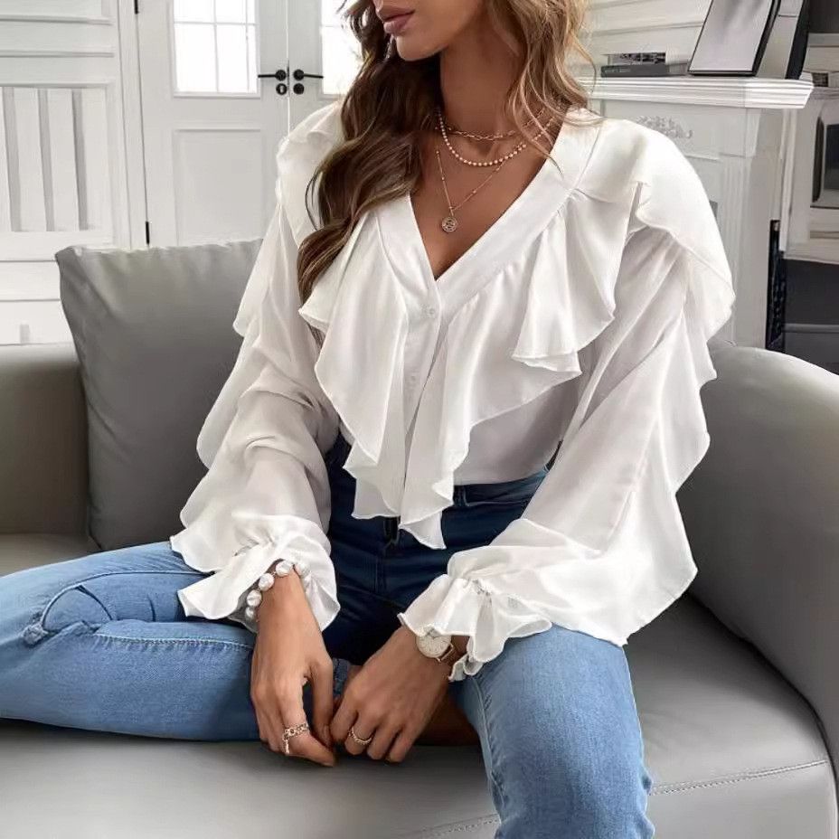Other Women's Spring Summer V-neck Flounce Top Size M / US 6-8 / IT 42-44 - 3 Thumbnail