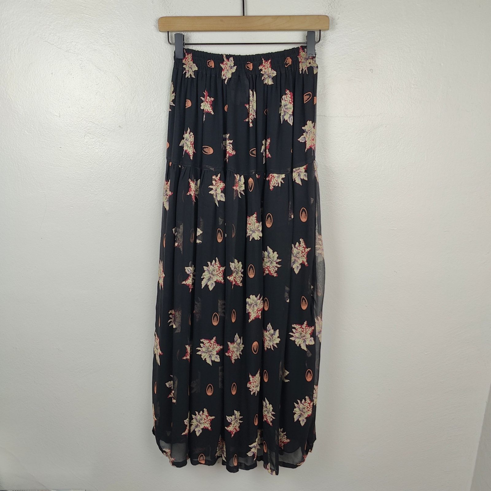 Other Vintage Harari Silk Maxi Skirt Womens Medium Black Floral Size 29" - 5 Thumbnail