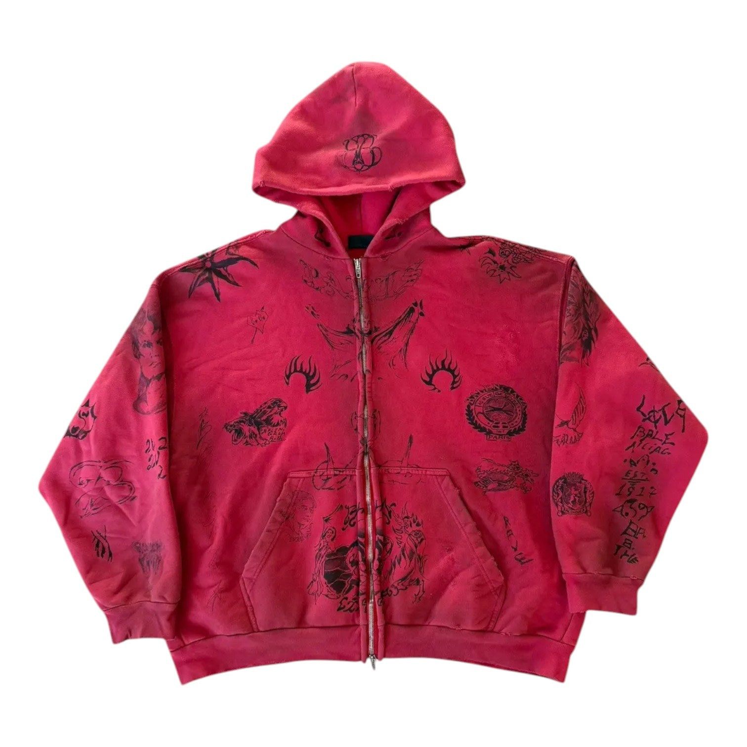 Balenciaga Balenciaga Red Skater Graffiti Zip Hoodie SS23 Large