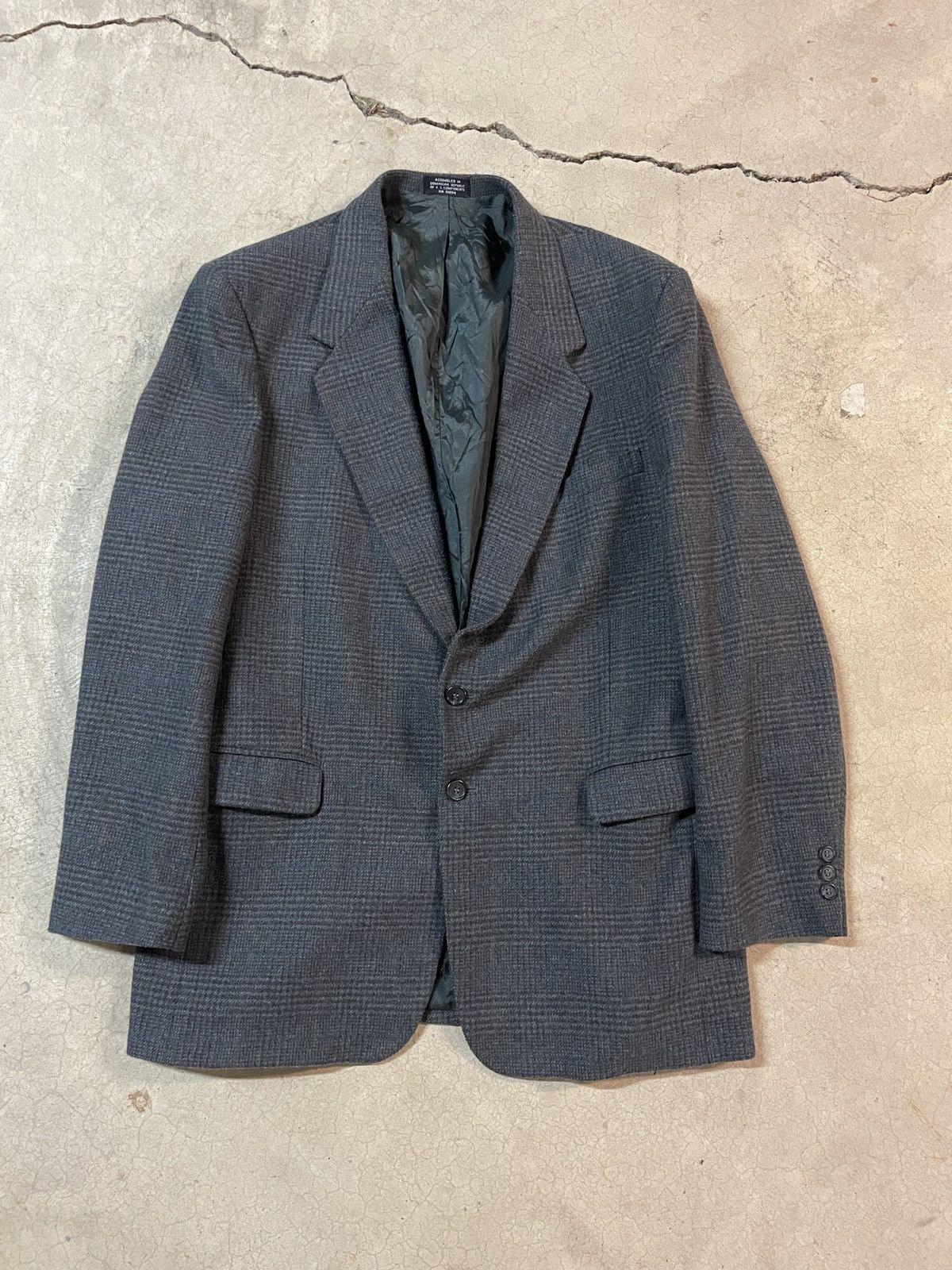 Towncraft Vintage 90s Towncraft Lambswool Tweed Blazer Dark Gray 43L Size 42L - 1 Thumbnail
