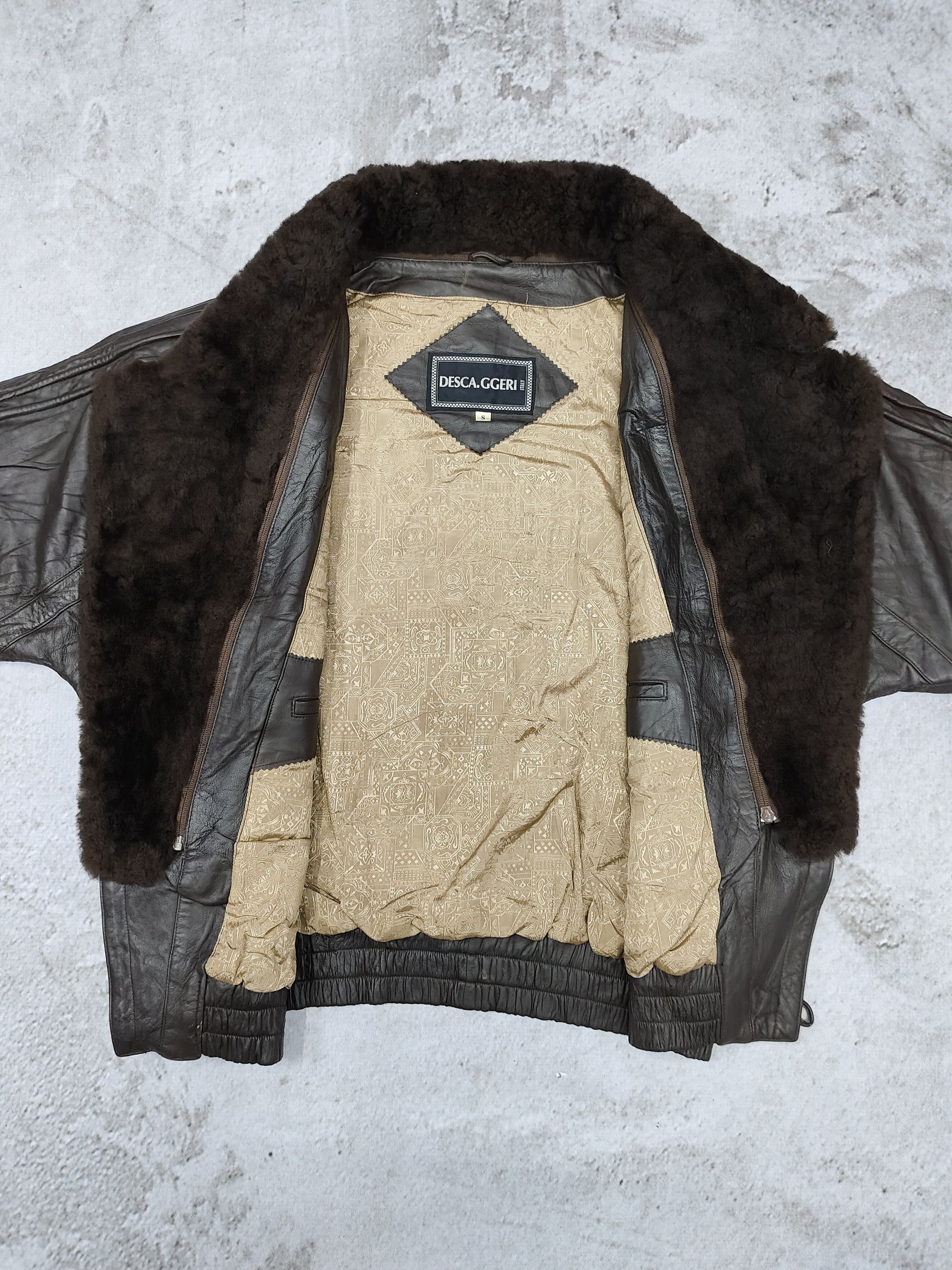 Vintage 80s Desca Ggeri🇮🇹 Pleated Panel Fur Collar Leather Bomber Size US L / EU 52-54 / 3 - 6 Thumbnail