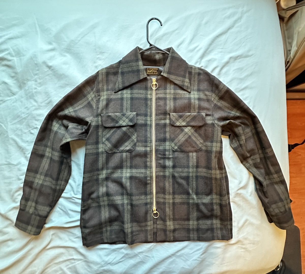 Kapital Kapital Wool Check Drizzle Open Collar Shirt Khaki Size US S / EU 44-46 / 1 - 1 Thumbnail