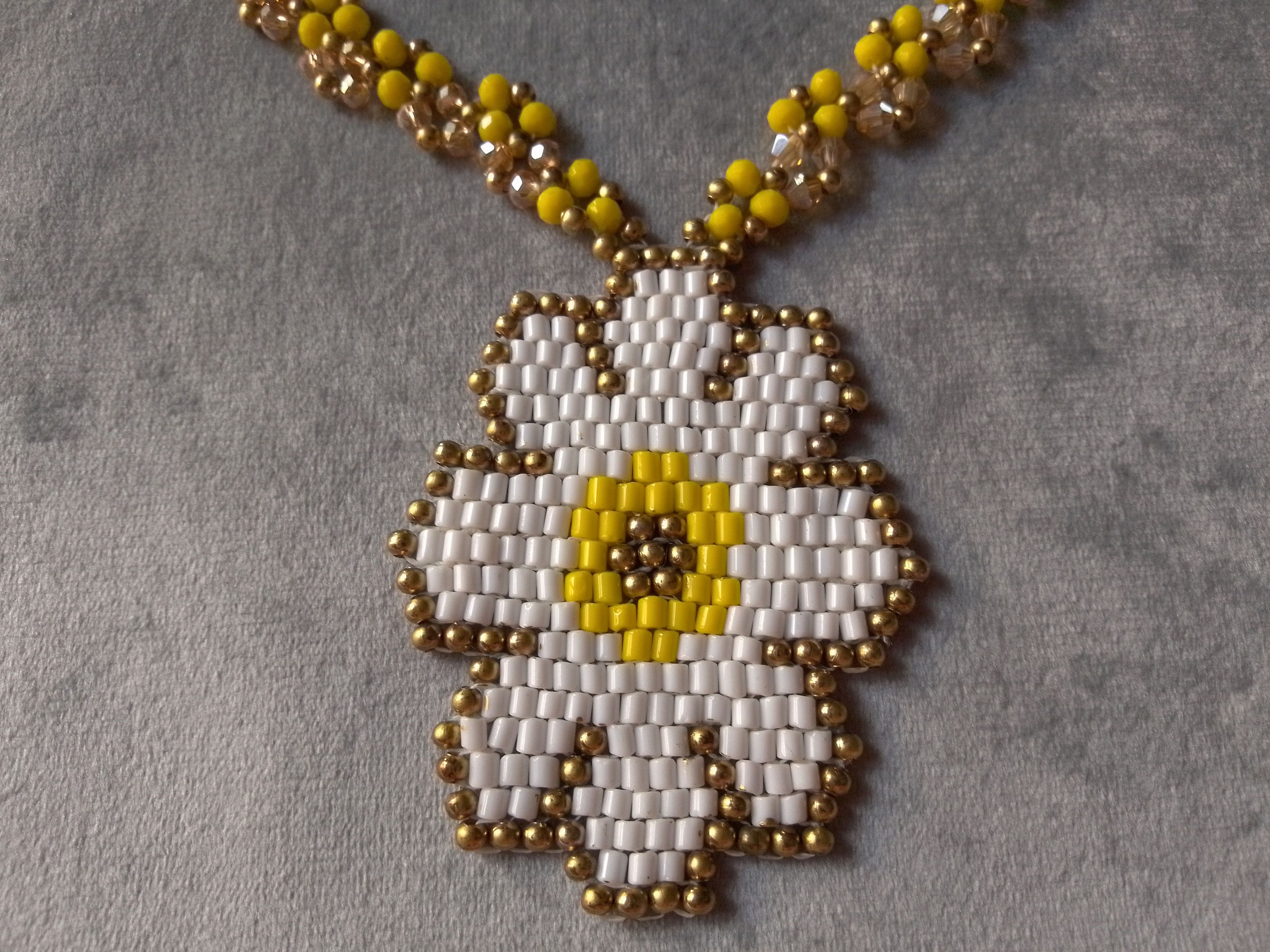 Handmade Necklace in Crystal Yellow Beaded Flower Pendant Elegant Size ONE SIZE - 3 Thumbnail