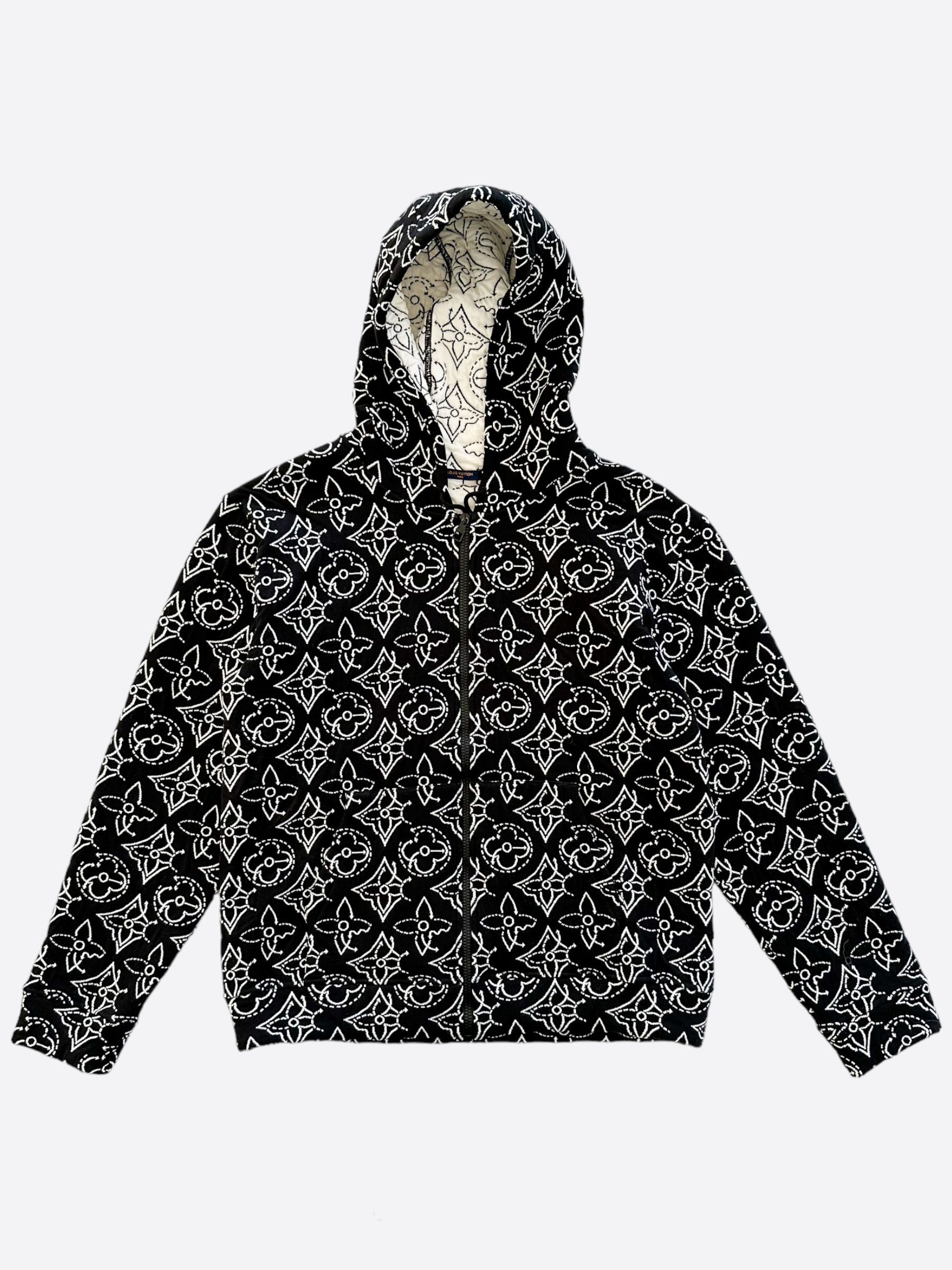 image of Louis Vuitton Black & White Nba Monogram Zip Up Hoodie, Men's (Size XL)