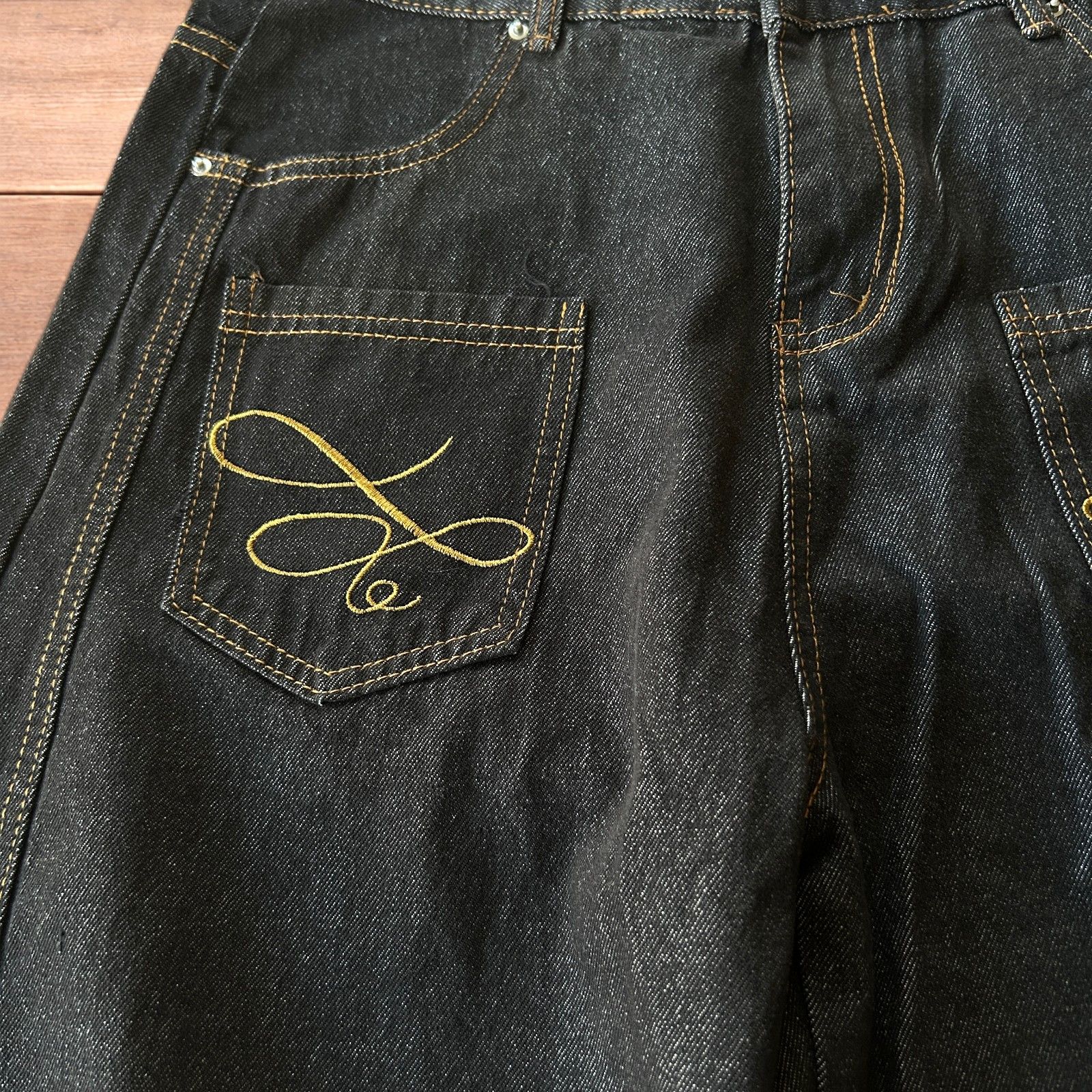 Japanese Brand Vintage style baggy wide leg Korean jeans in black. Size US 34 / EU 50 - 5 Thumbnail