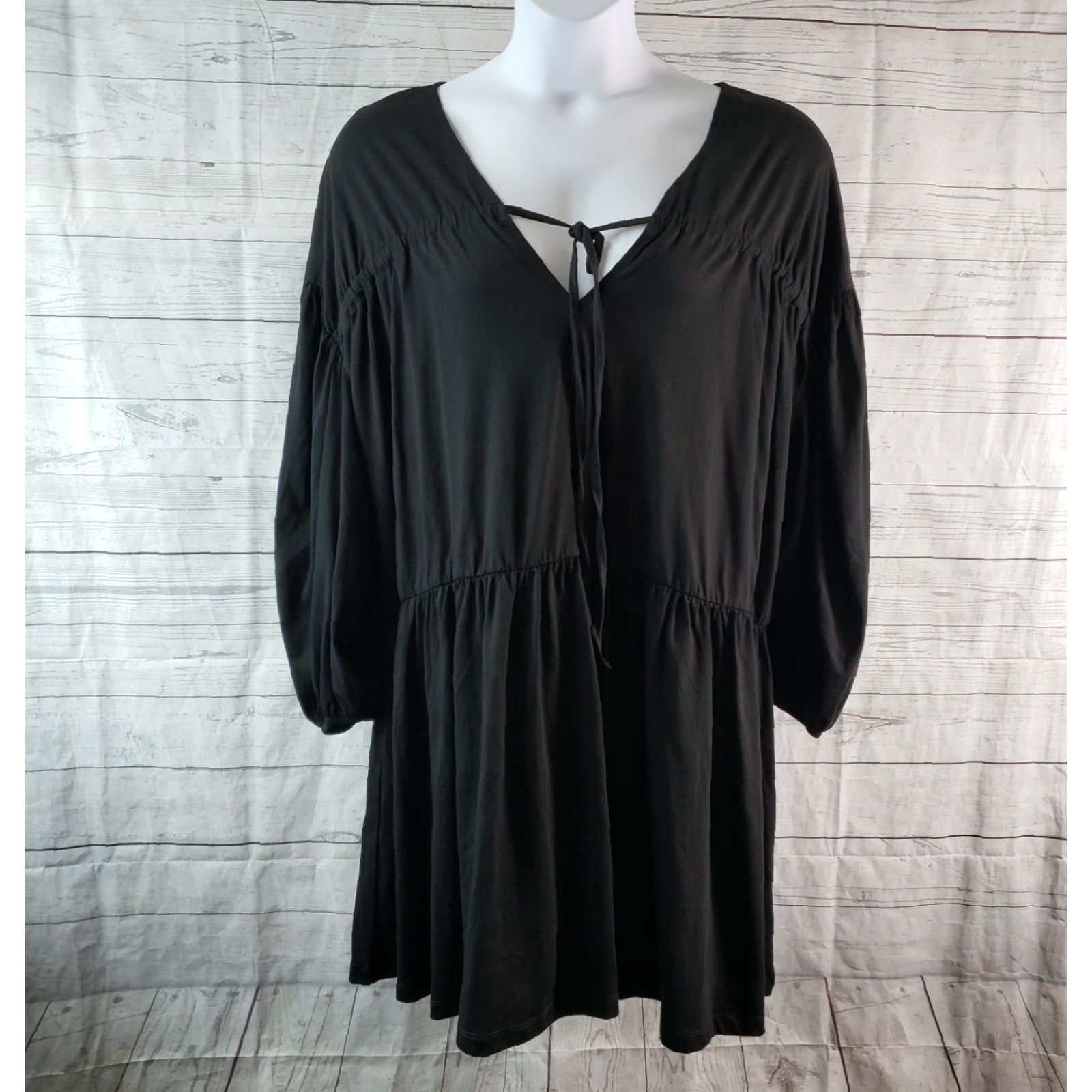 Asos ASOS ASOS Design Womens Dress Solid Black Long Sleeve V-Neck Cotton Size 14 Womens Dress Black Long Sleeve V-Neck Cotton 14 Size XL / US 12-14 / IT 48-50 - 2 Thumbnail