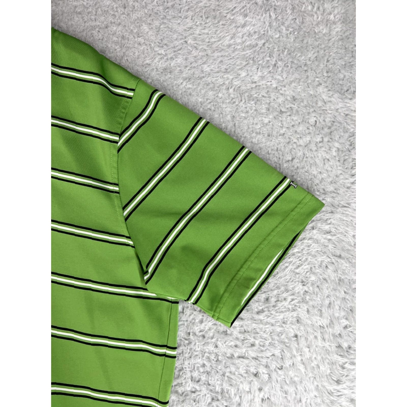 Izod IZOD Polo Shirt Mens XL Green White Stripe Polo Shirt Golf Workwear 100% Polyester Size US XL / EU 56 / 4 - 3 Thumbnail