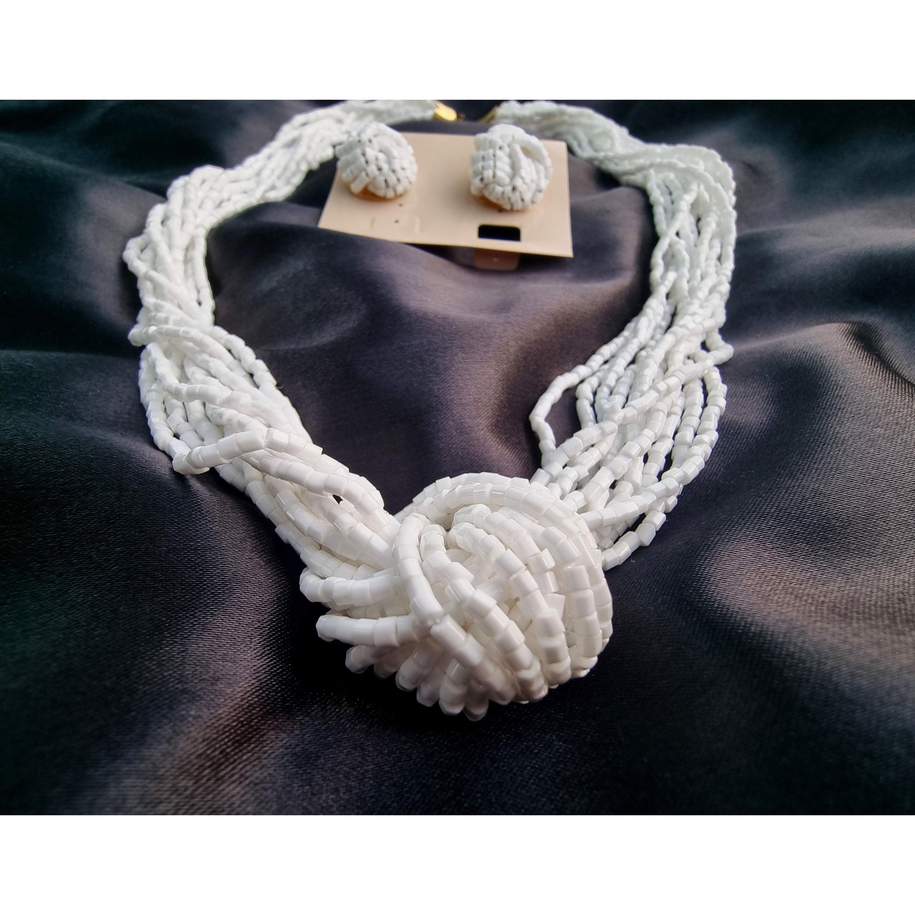 Other Vintage Milk White Glass Strands Beaded Necklace Earrings Je Size ONE SIZE - 5 Thumbnail