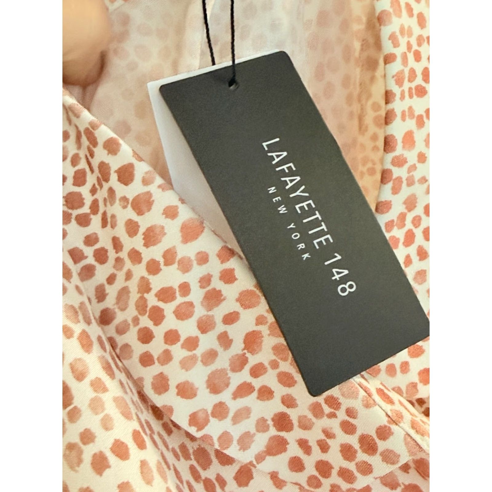 Vintage Lafayette 148 NY Silk Top Button Up NWT 3X Casual Party/Cocktail Travel Silk Top Coral Animal Print Short Sleeve Collared Button Hidden Beading Womens Size XXL / US 16-18 / IT 52-54 - 6 Thumbnail