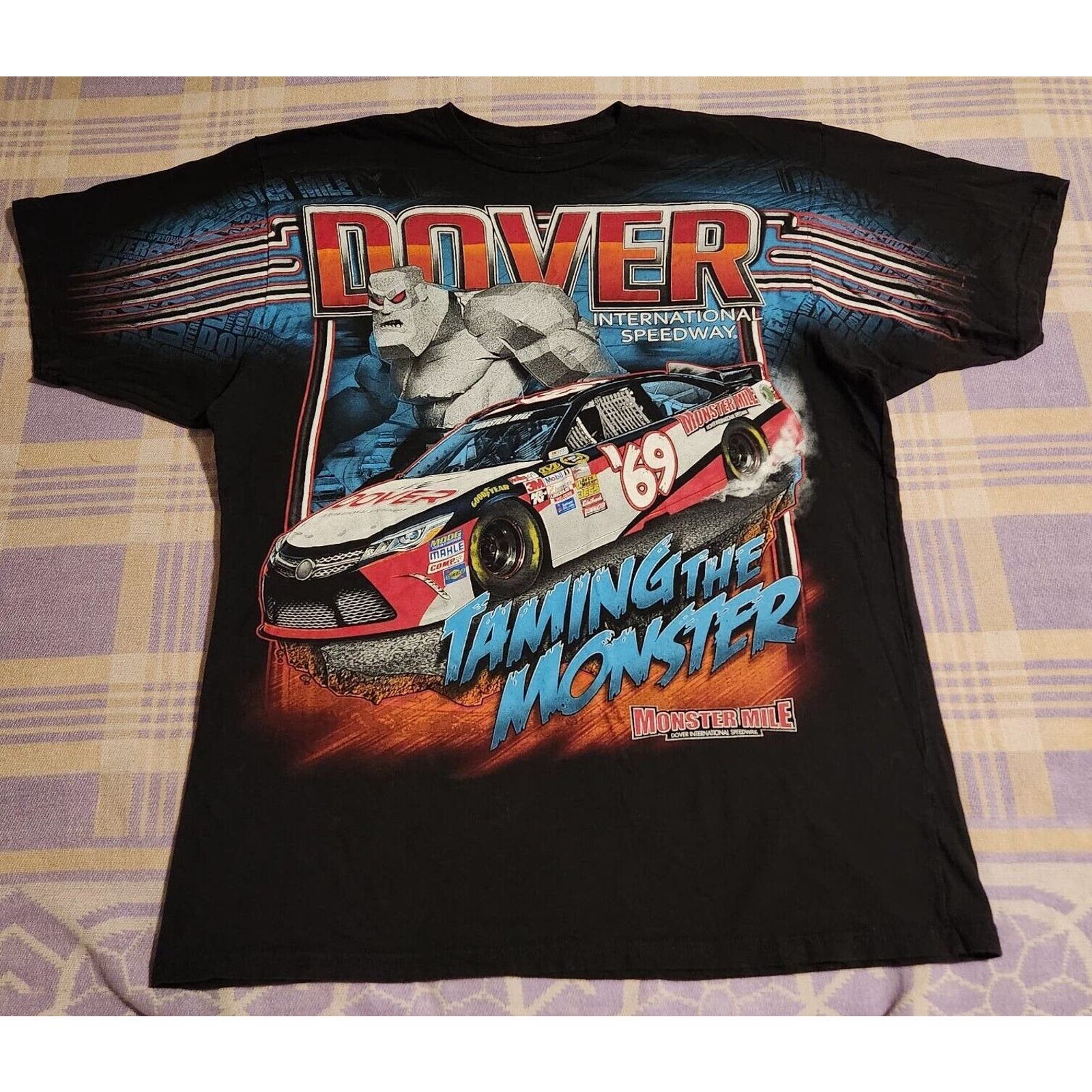 image of VTG Dover Downs Monster Mile Nascar Speedway Aop T Shirt Y2K in Black, Men's (Size XL)