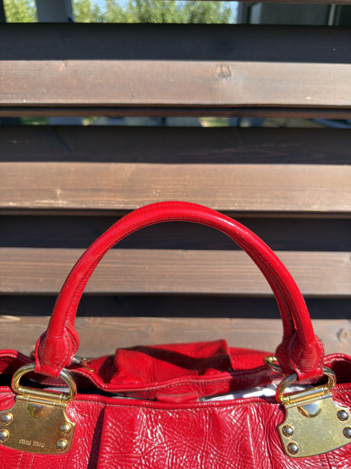 Miu Miu Miu Miu Crinkle Patent Leather Tote Rosso Red Hand Bag Size ONE SIZE - 18 Thumbnail