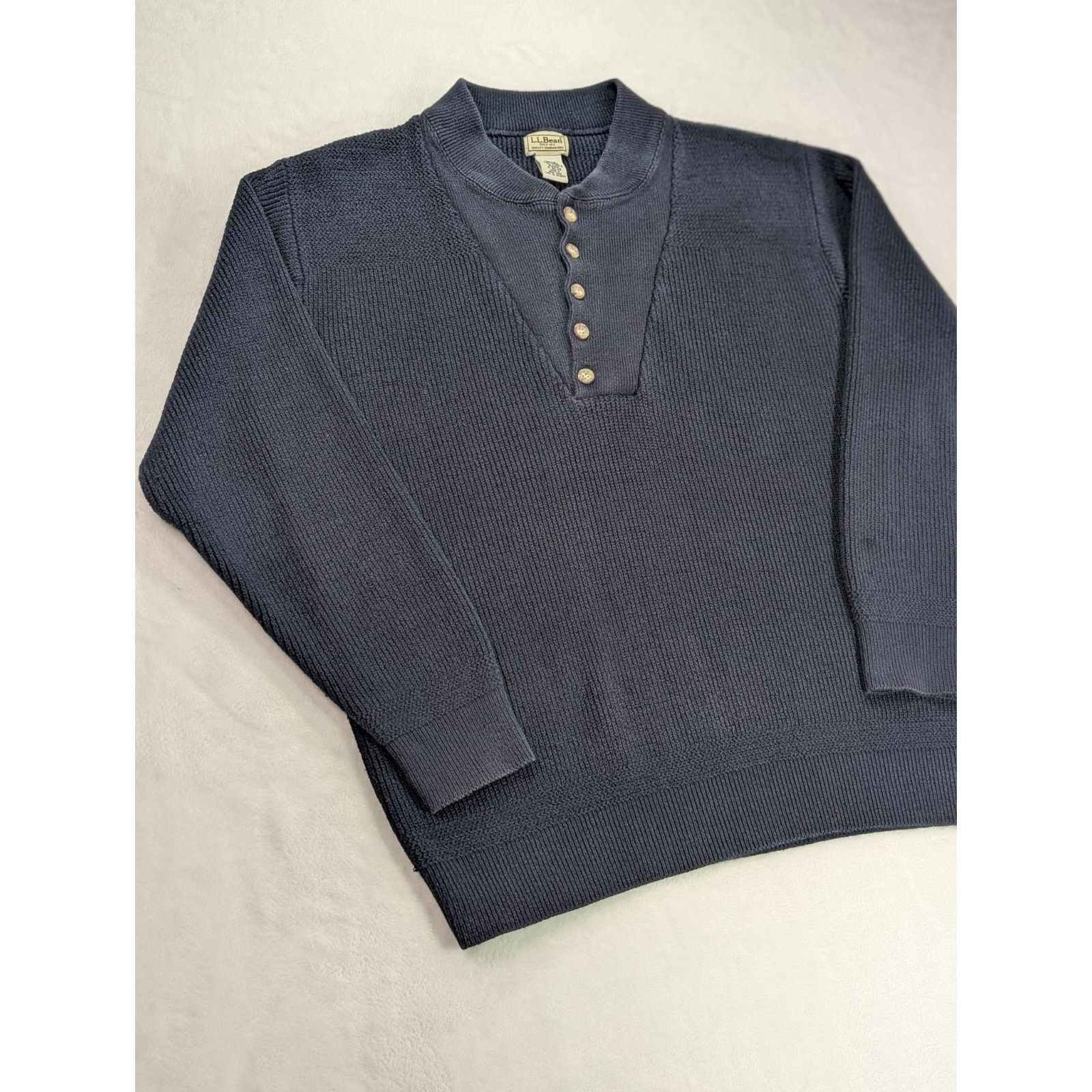 L.L. Bean Mens Large-Reg Navy Fisherman Sweater Pullover Knit Henley Size US L / EU 52-54 / 3 - 2 Thumbnail