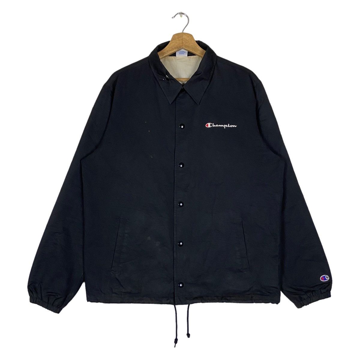 image of Vintage Champion Mini Logo Snap Button Jacket in Black, Men's (Size Large)