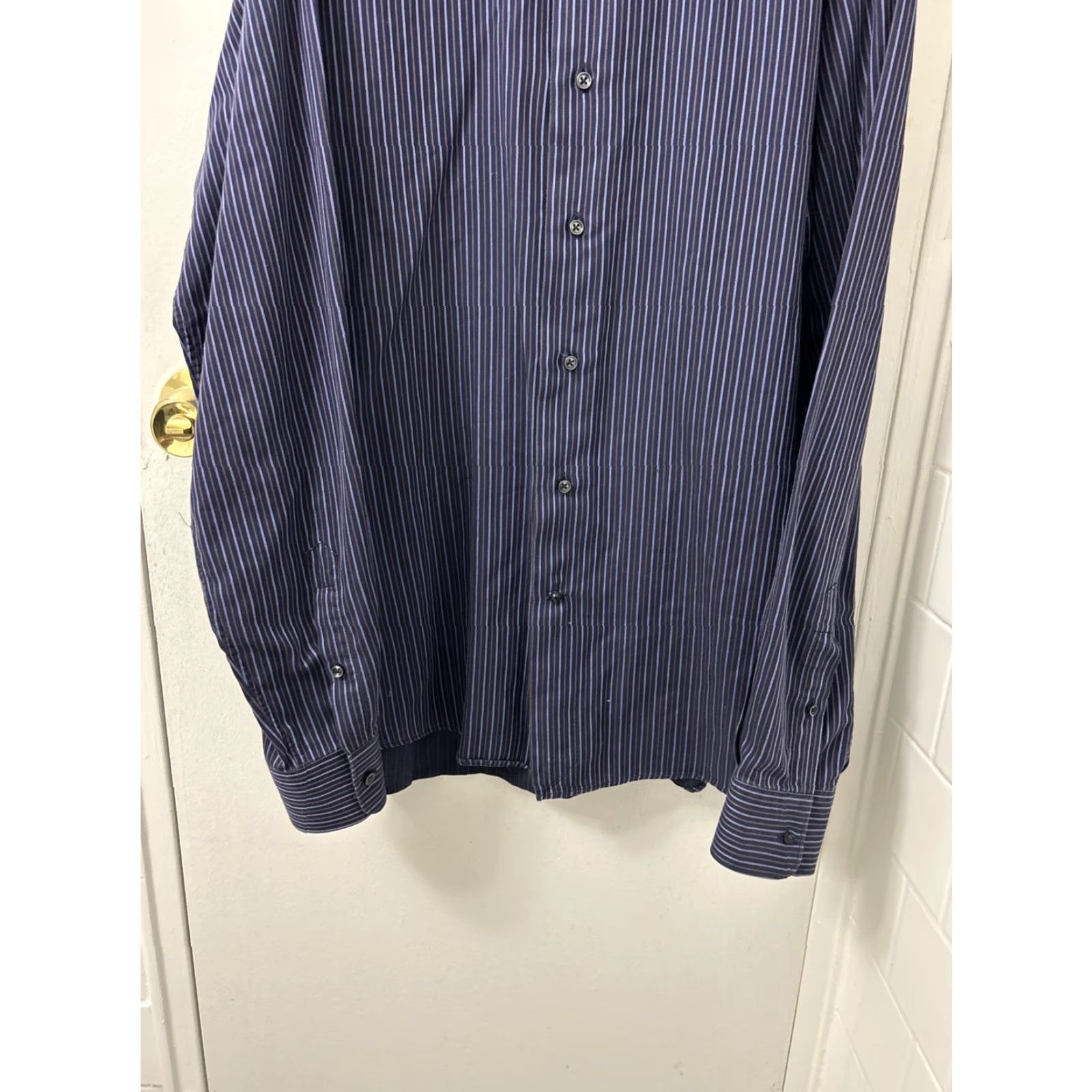 Zanella Zanella Shirt Mens 17 Blue Striped Button-Up L/S Collared Pocketed Made In Italy Fitted Regular Size 17 Size US XL / EU 56 / 4 - 3 Thumbnail