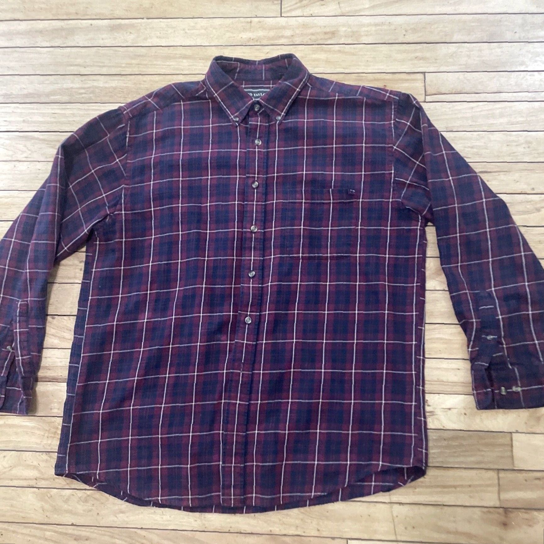 Vintage David Taylor Button Down Shirt Men L Dark Red Check Plaid Lightweight Oxford Size US L / EU 52-54 / 3 - 4 Thumbnail