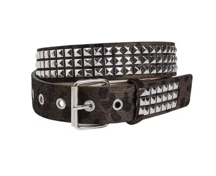 Japanese Brand Y2k grunge skate cheetah leopard print studded belt Size 34 - 2 Thumbnail
