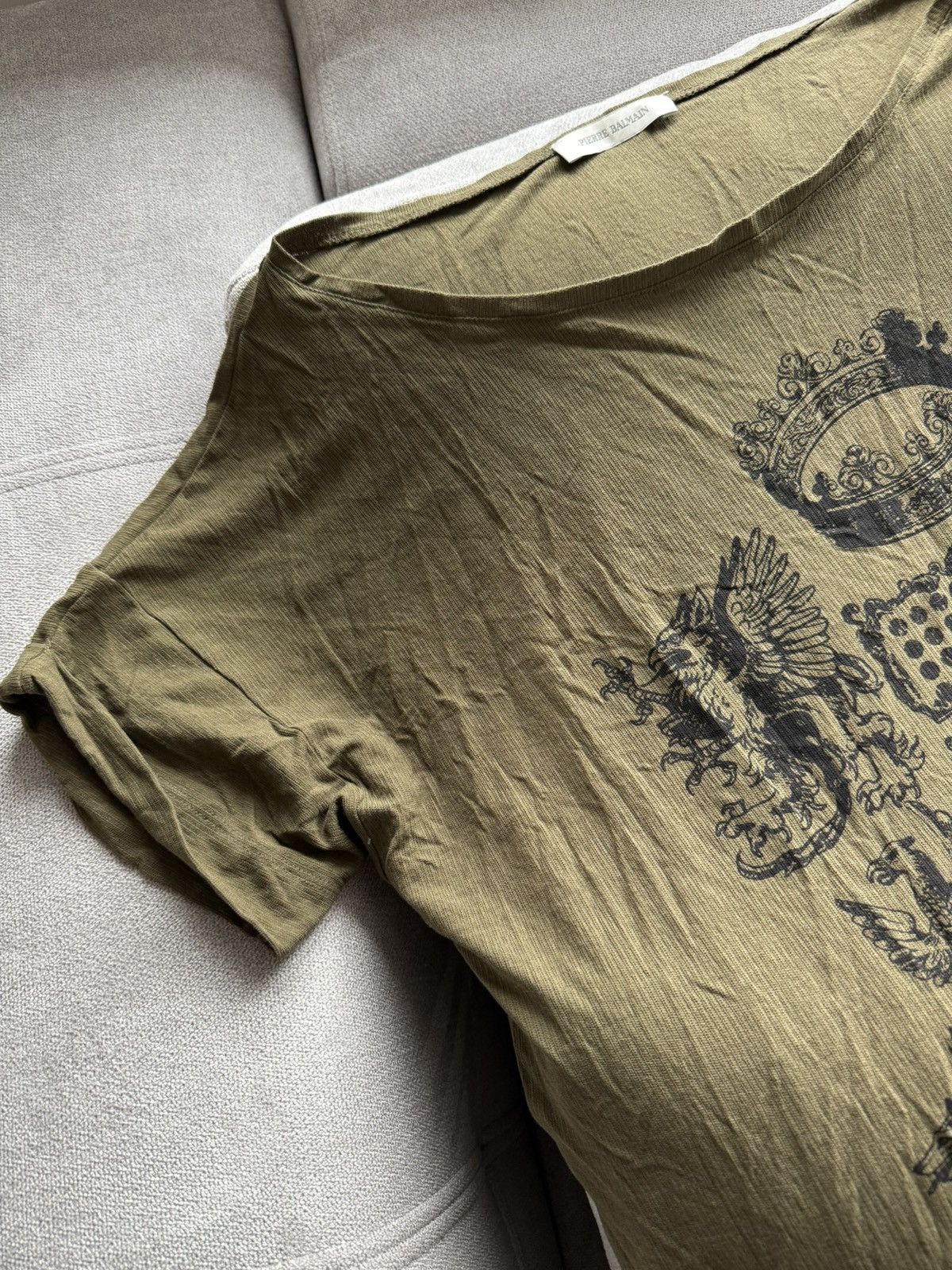 Balmain Rare Pierre Balmain 2012 Graphic Khaki T-Shirt Sz Oversize M Size US M / EU 48-50 / 2 - 6 Thumbnail