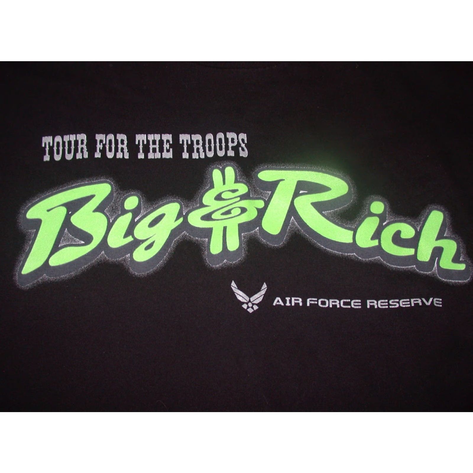 Vintage VINTAGE Air Force Reserve T-Shirt Black Large Mens Short Sleeve Graphic Tee Big & Rich Tour For The Troops Bragg NC 90s or 2000s Event Theme Shirt Size US L / EU 52-54 / 3 - 2 Thumbnail