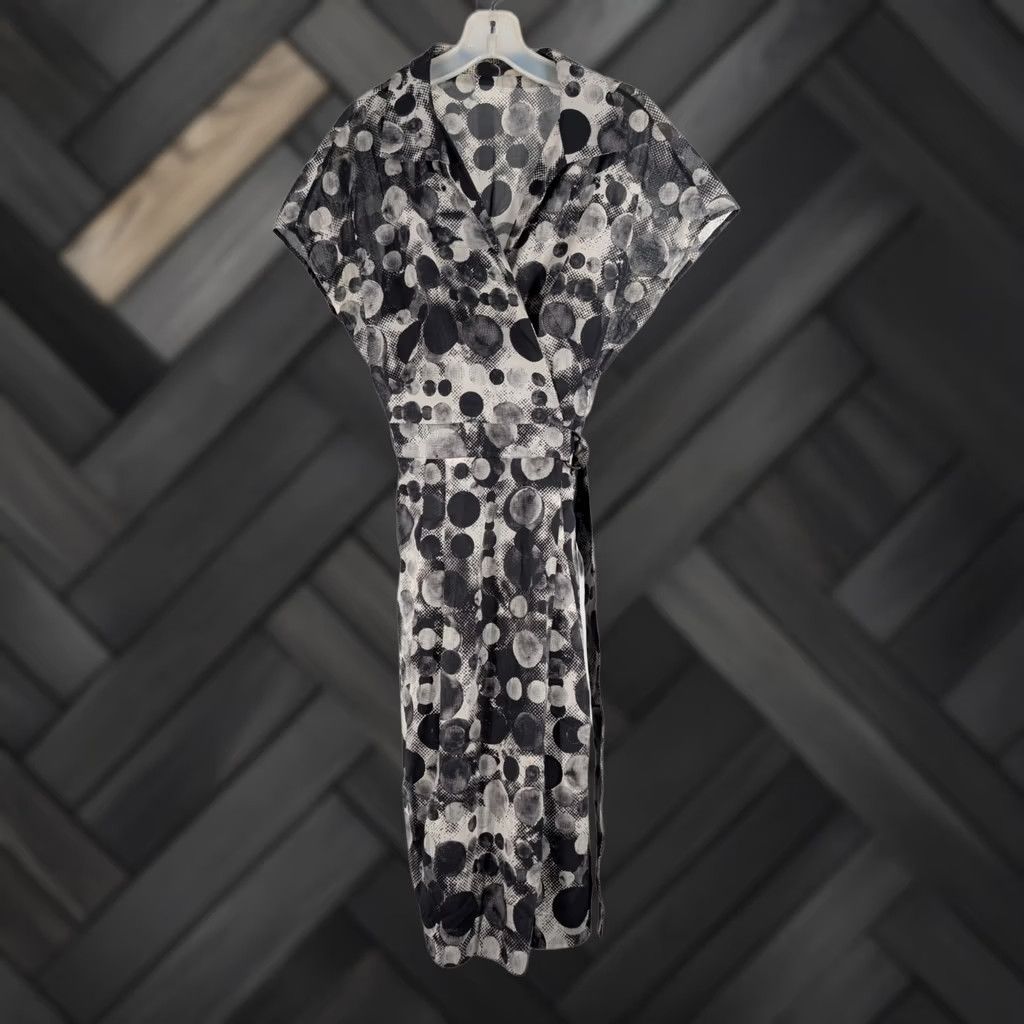 Akris Akris Punto Wrap Dress Cotton Geometric Dot Print Black White Switzerland OS Dress Womens Regular Long Geometric Pattern Art N/A Size ONE SIZE - 1 Thumbnail