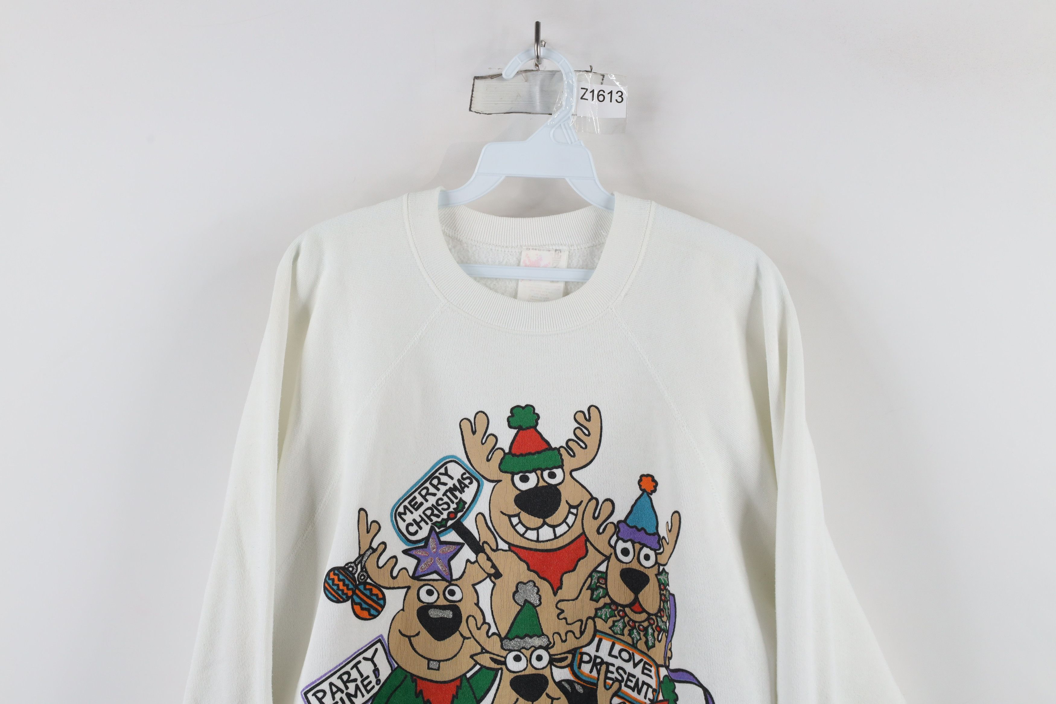 Vintage Vintage 80s 90s Streetwear Reindeer Sweatshirt White USA Size ONE SIZE - 2 Thumbnail