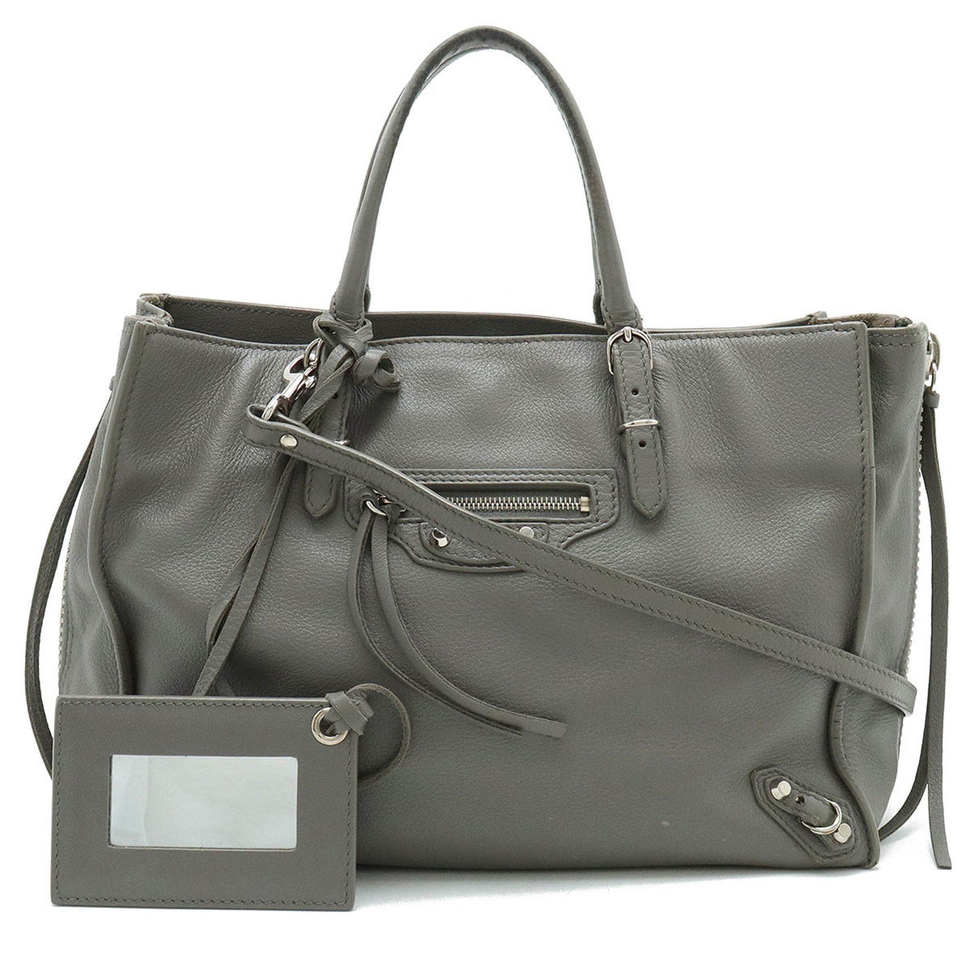 image of Balenciaga Paper A6 Zip Around Handbag Shoulder Bag Leather Grey 370926, Women's