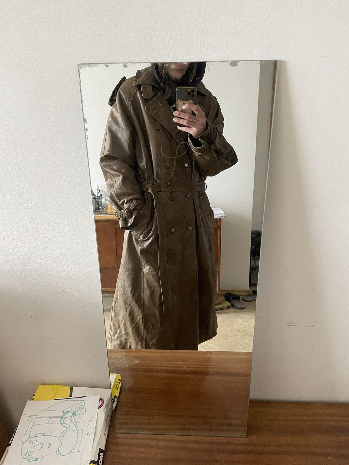 Japanese Brand × Vintage Vintage Avantgarde Leather Trench Coat Military y2k Size US M / EU 48-50 / 2 - 13 Thumbnail