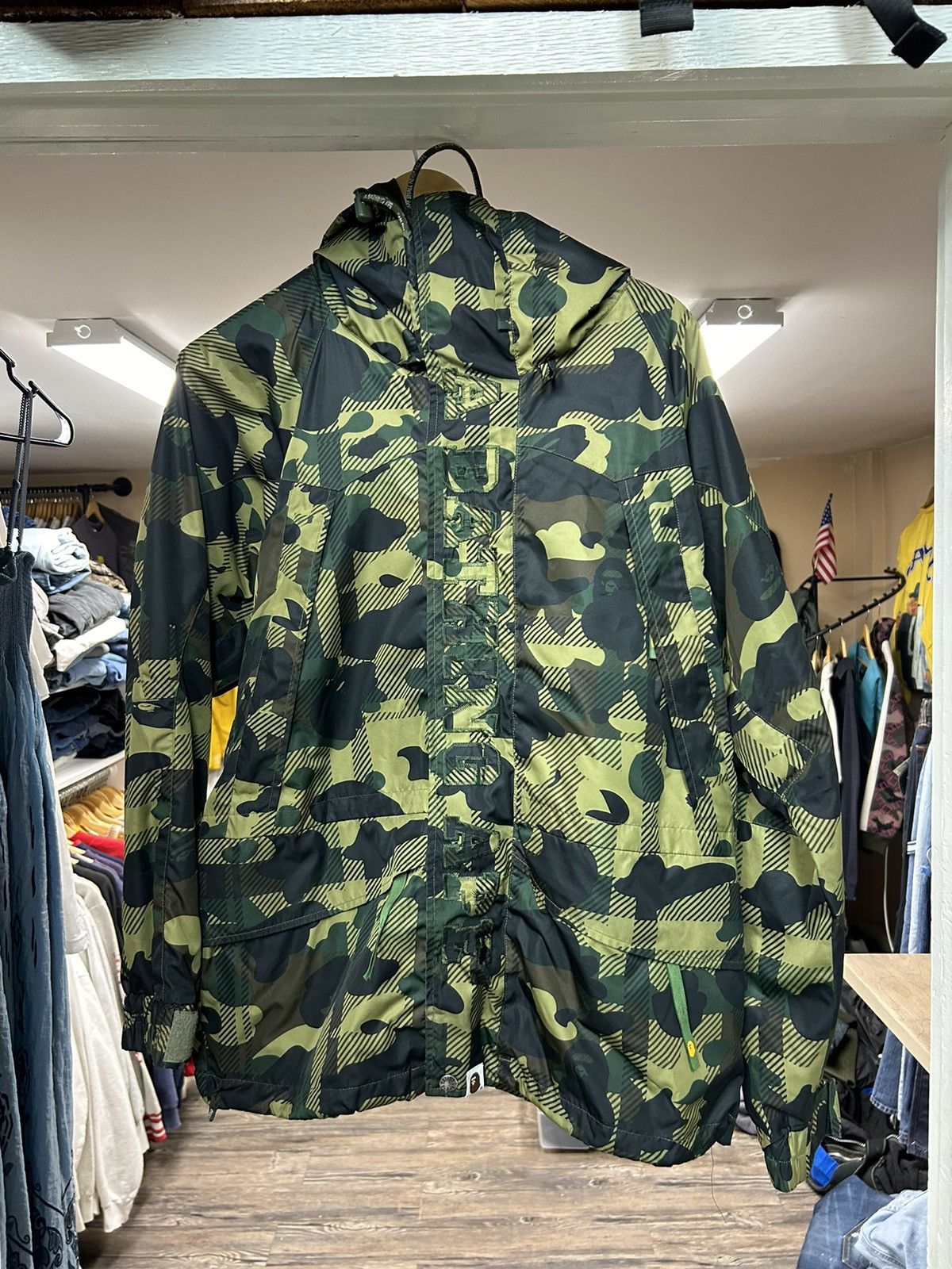 image of Bape Bathing Ape Embroidered Camo Windbreaker, Men's (Size Medium)