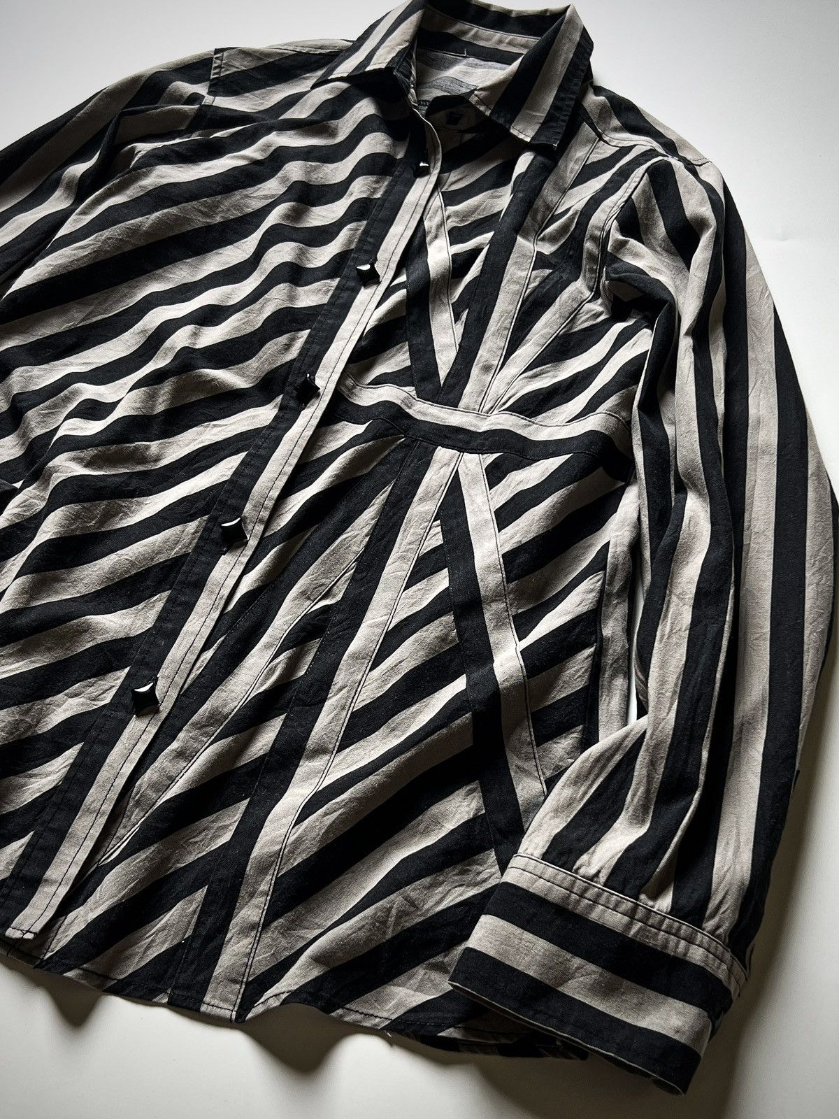 Japanese Brand Ba-Tsu Club Striped Button Up Shirt Patchwork Archive Y2K Size M / US 6-8 / IT 42-44 - 2 Thumbnail