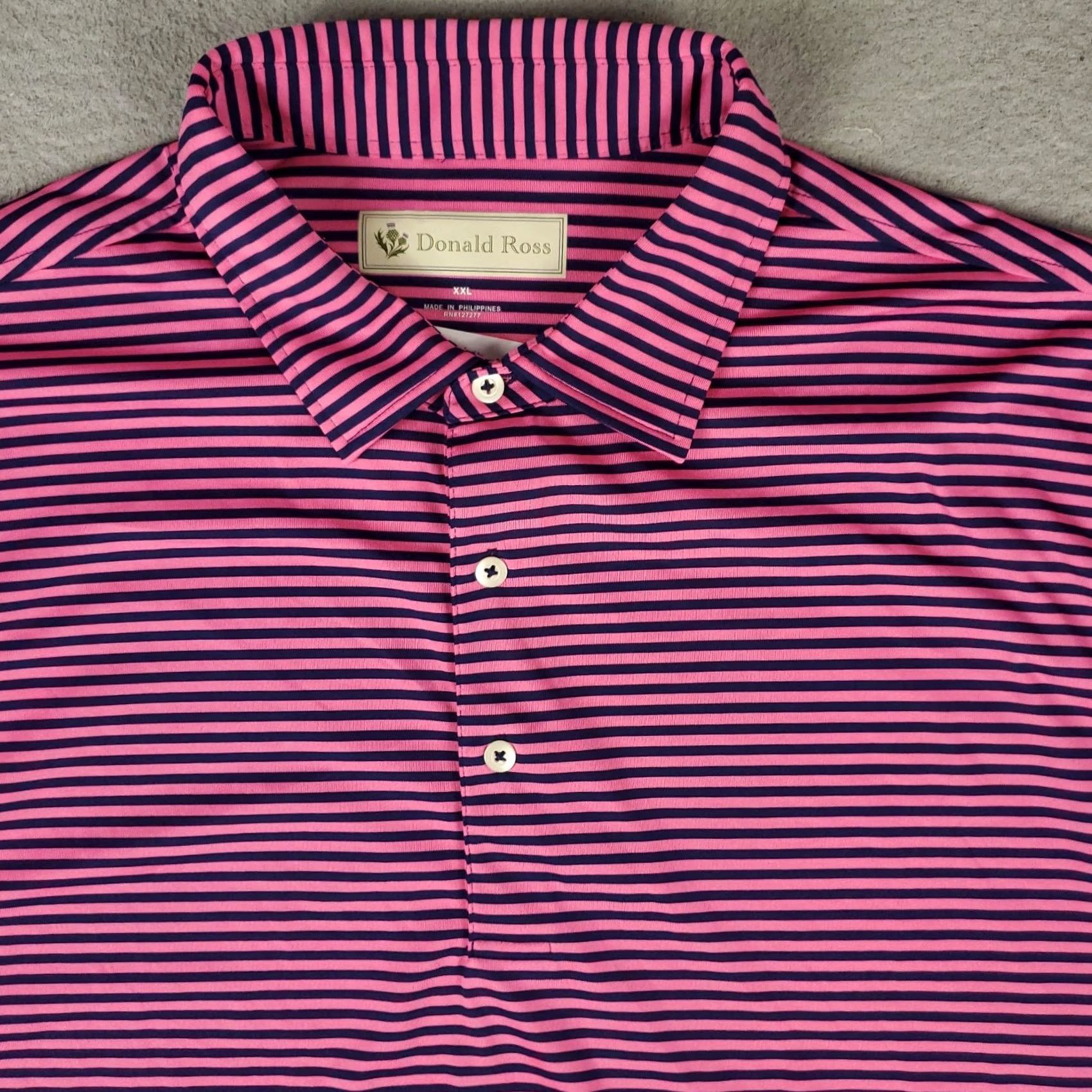 Vintage Donald Ross Polo Shirt Mens Pink Blue Striped Golf Short Sleeve Size US XXL / EU 58 / 5 - 2 Thumbnail