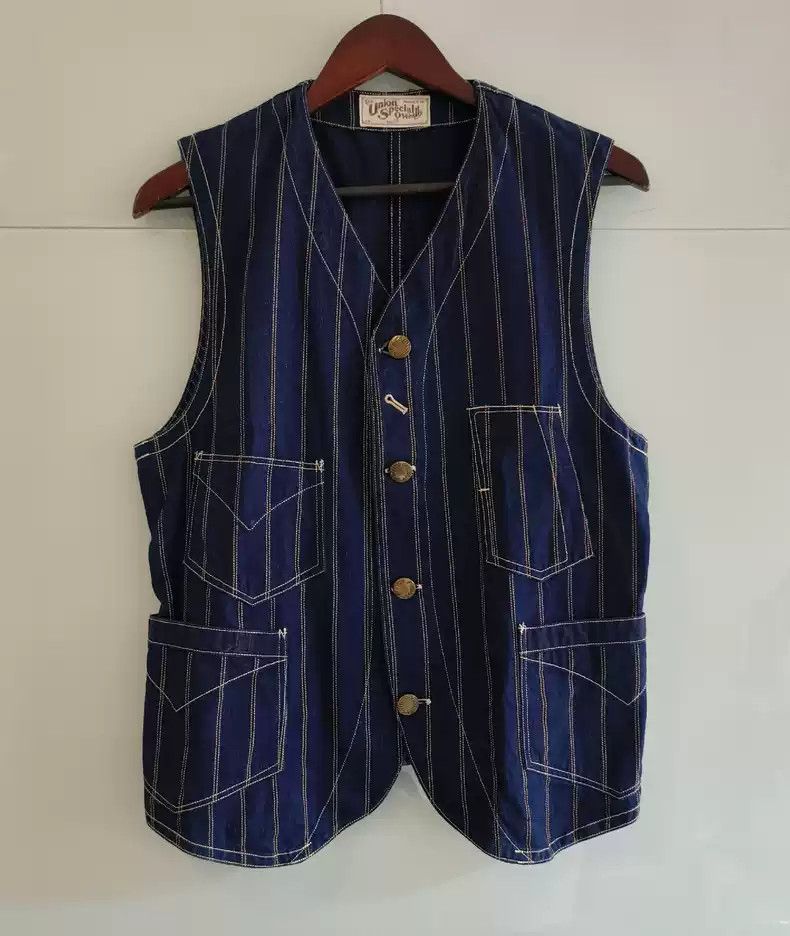 image of Freewheelers Wabash Warehouse Early Wide Striped Vest in Blue, Men's (Size Medium)