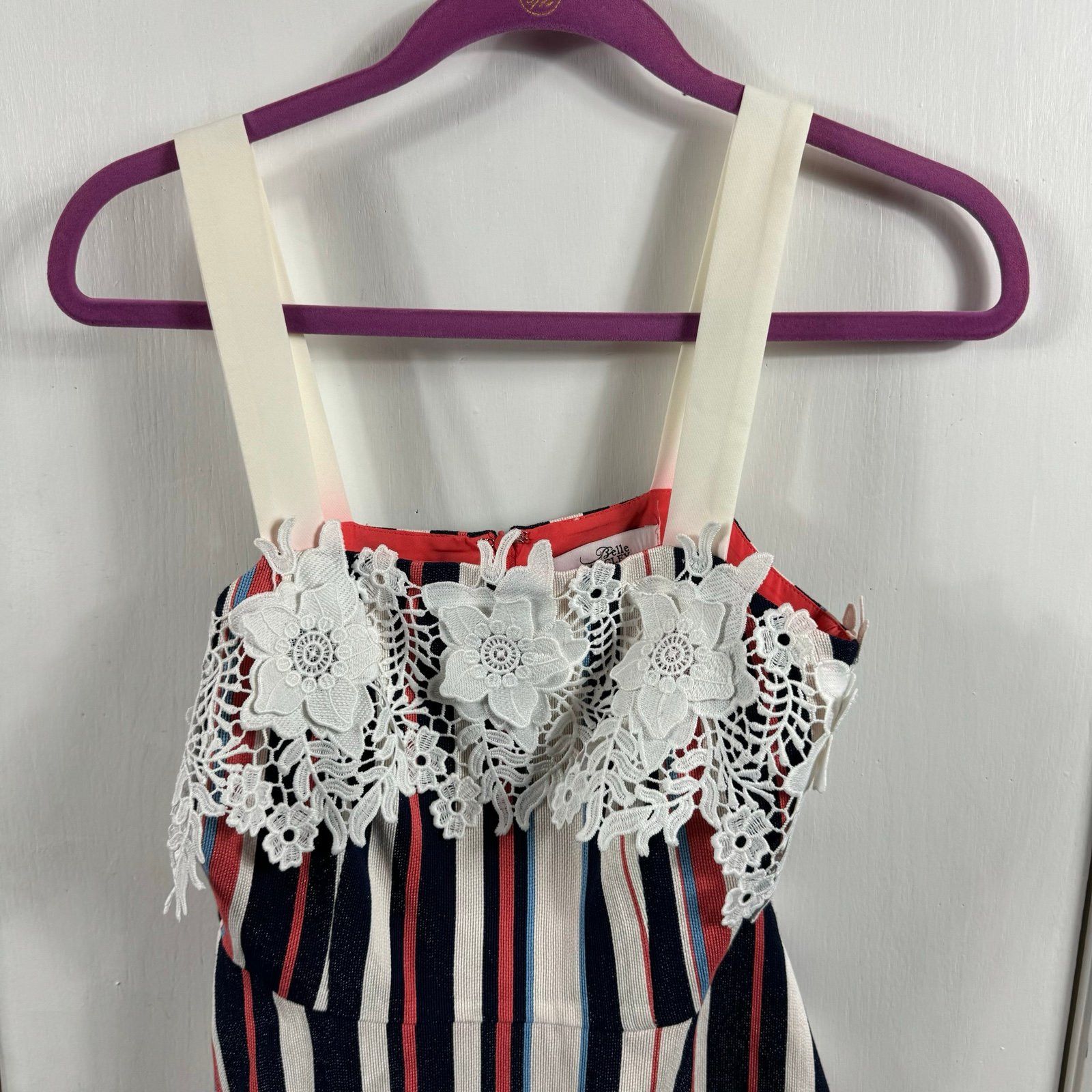 Badgley Mischka Belle by Badgley Mischka Claire Dress striped lace trim wov Size XS / US 0-2 / IT 36-38 - 3 Thumbnail