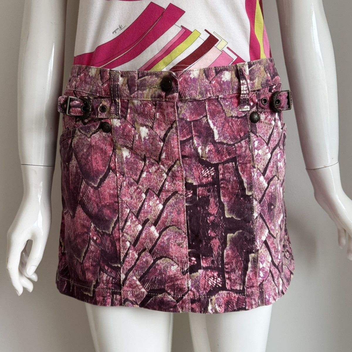 Just Cavalli Just cavalli pink snake print cotton vintage mini skirt Size 28" / US 6 / IT 42 - 1 Thumbnail