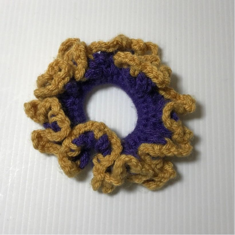 Handmade NWT Purple Gold Handmade Crocheted Hair Scrunchie Size ONE SIZE - 2 Thumbnail