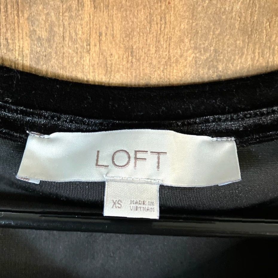 Loft LOFT Blouse Womens Black Velvet Crew Neck Tie Bottom Short Sleeve XS Size XS / US 0-2 / IT 36-38 - 6 Thumbnail