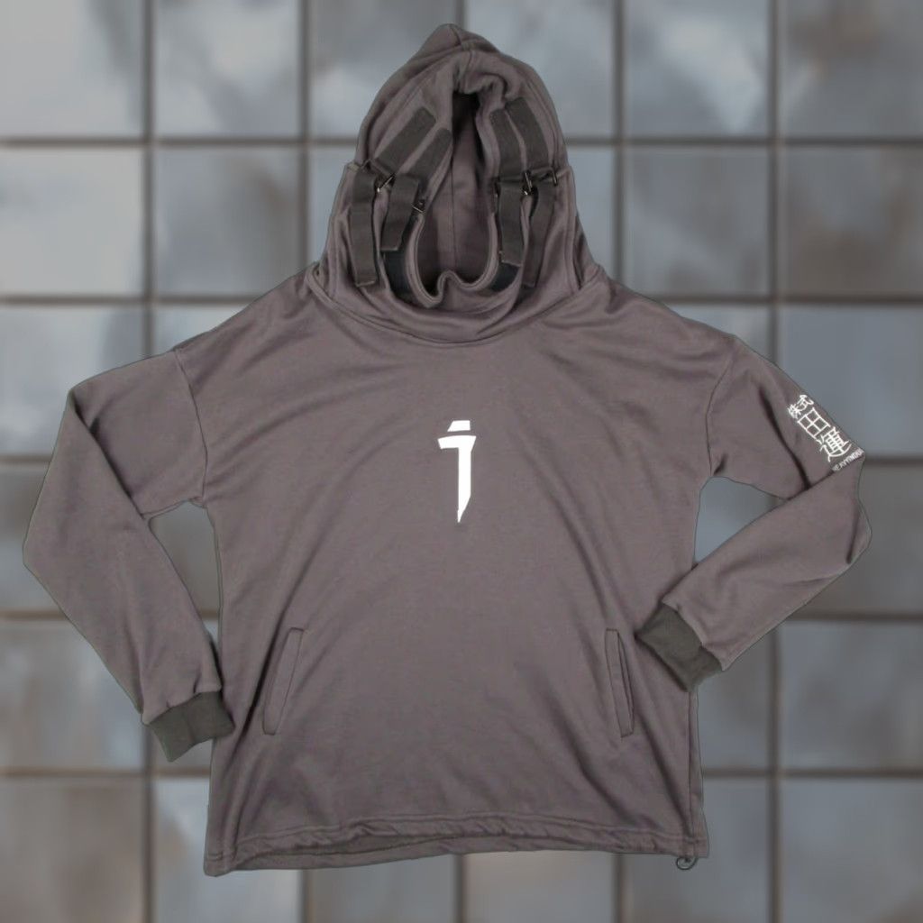 Jiye Heavy Industry Hoodie Mens Large Gray Strap Buckle Hood Cotton Techwear