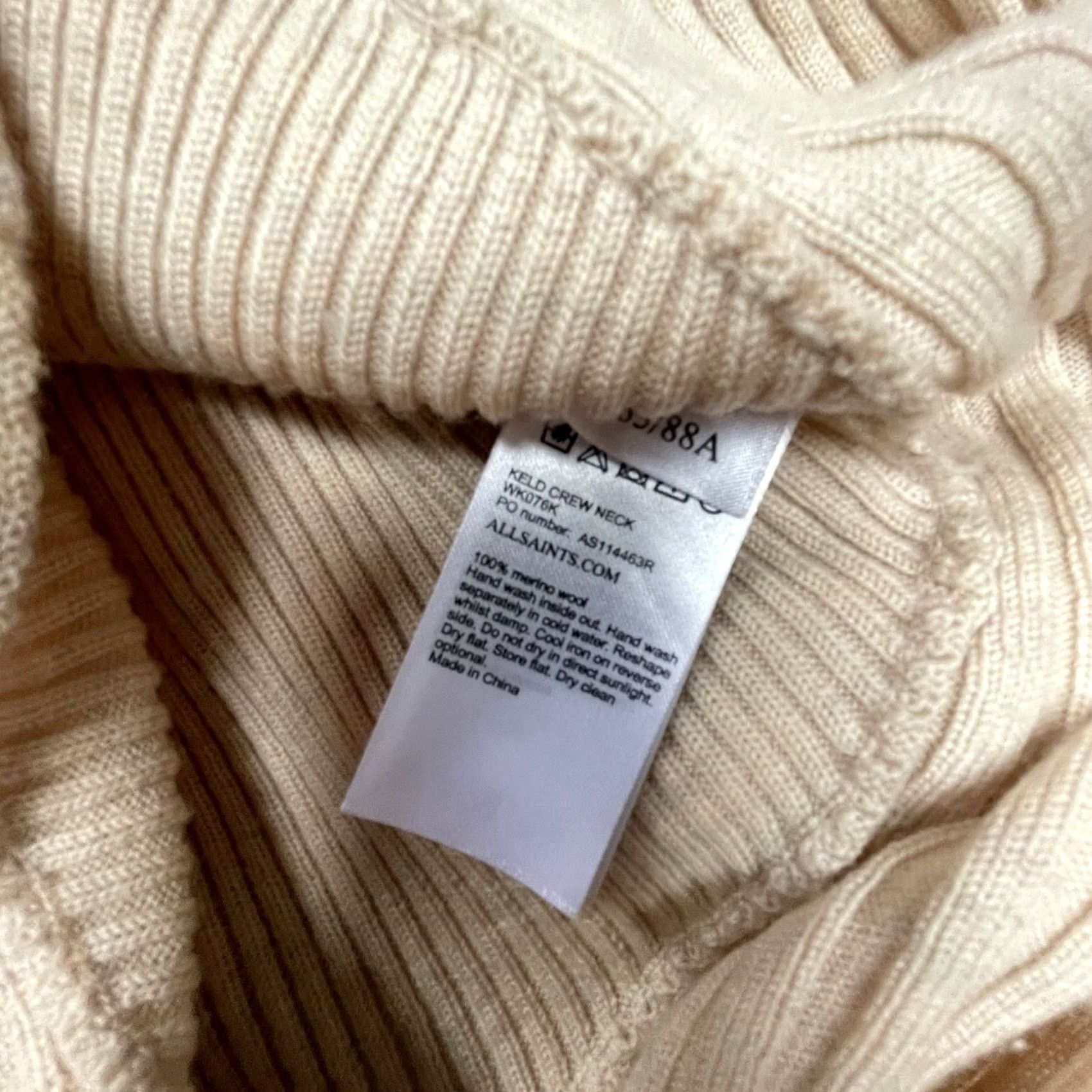 Allsaints Allsaints Keld Crew Neck Ribbed Merino Wool Asymmetric Sweater Tan Medium Women’s Knit Long Sleeve Slim Pullover Size M / US 6-8 / IT 42-44 - 4 Thumbnail