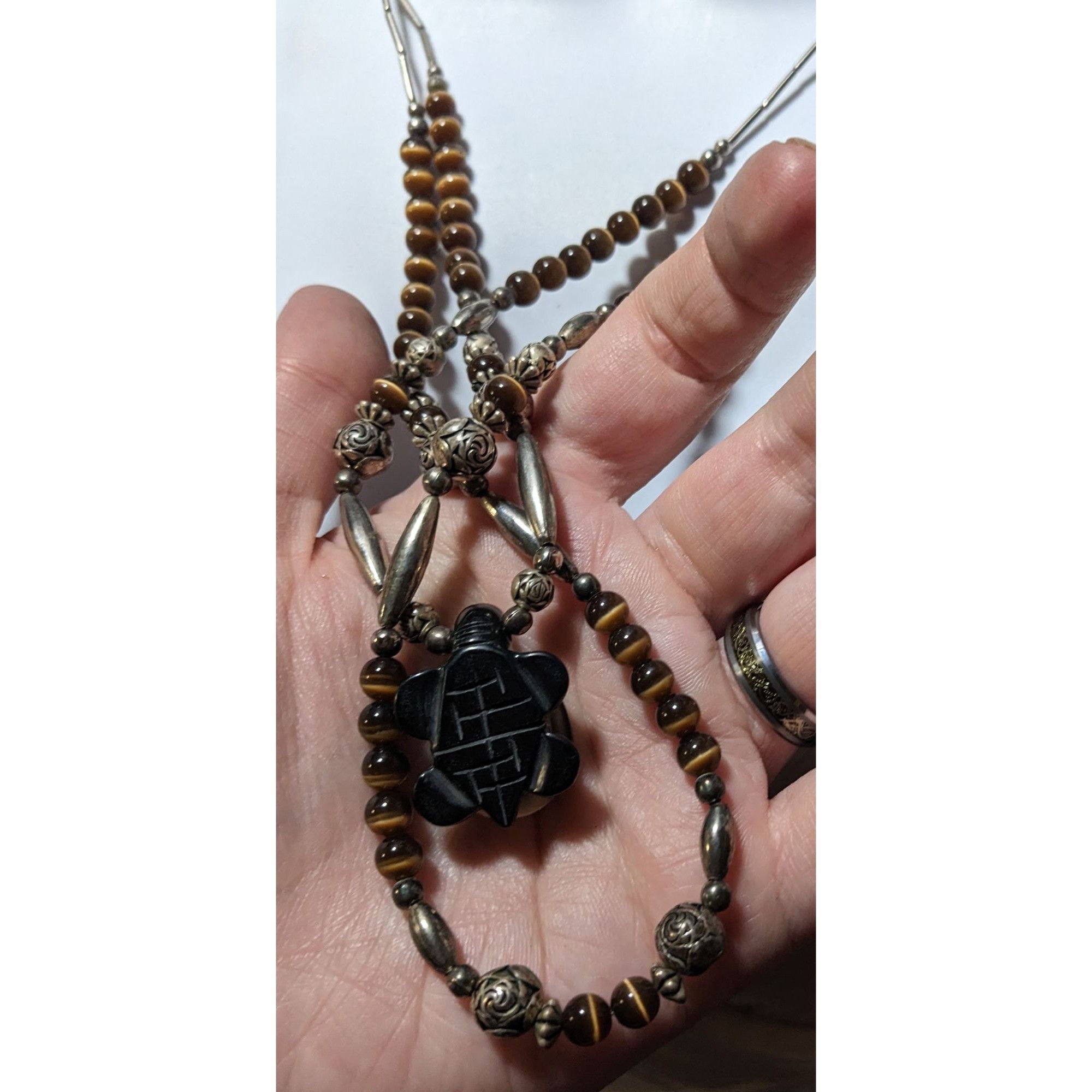 Other Vintage Liquid Silver Brown Cateye Beaded Multilayer Carved Size ONE SIZE - 11 Thumbnail