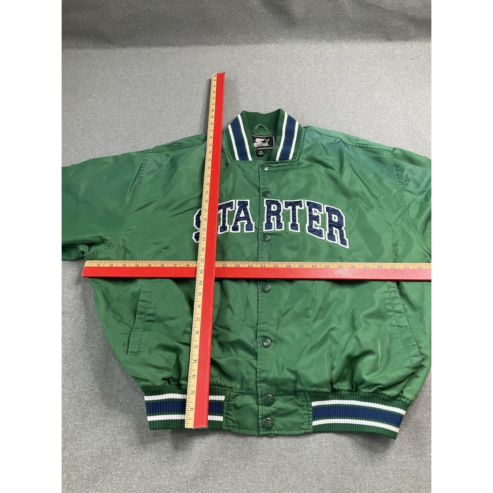 Starter Vintage 90s Starter Satin Varsity Jacket Green XL Size US XL / EU 56 / 4 - 3 Thumbnail