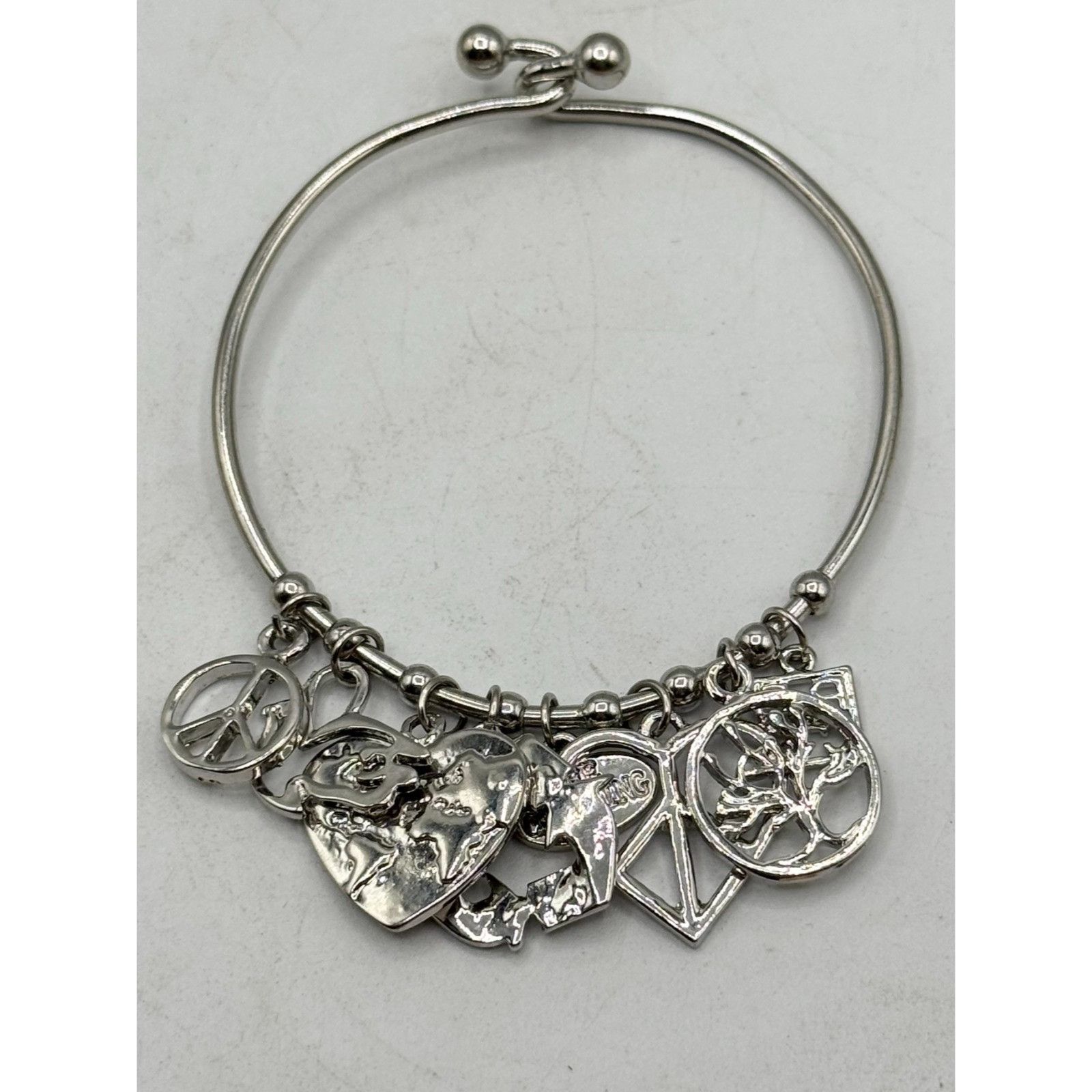 Other Peace heart charm bangle silver bracelet Size ONE SIZE - 2 Thumbnail