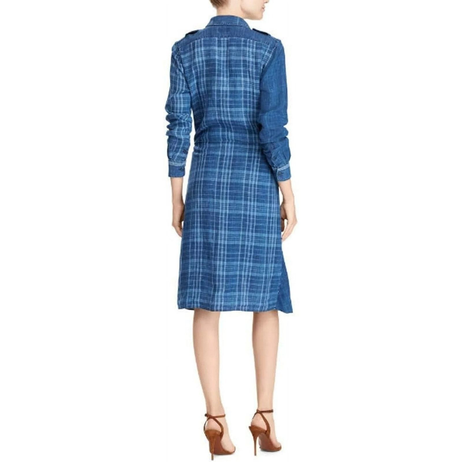 Polo Ralph Lauren Polo Ralph Lauren Sz 2 Indigo Blue Plaid Linen Shirt Dress Size XS / US 0-2 / IT 36-38 - 2 Thumbnail